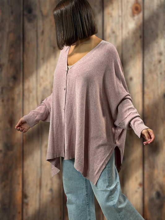 MATHILDE - GILET OVERSIZE ROSE JUSQU'A LA TAILLE 56/58