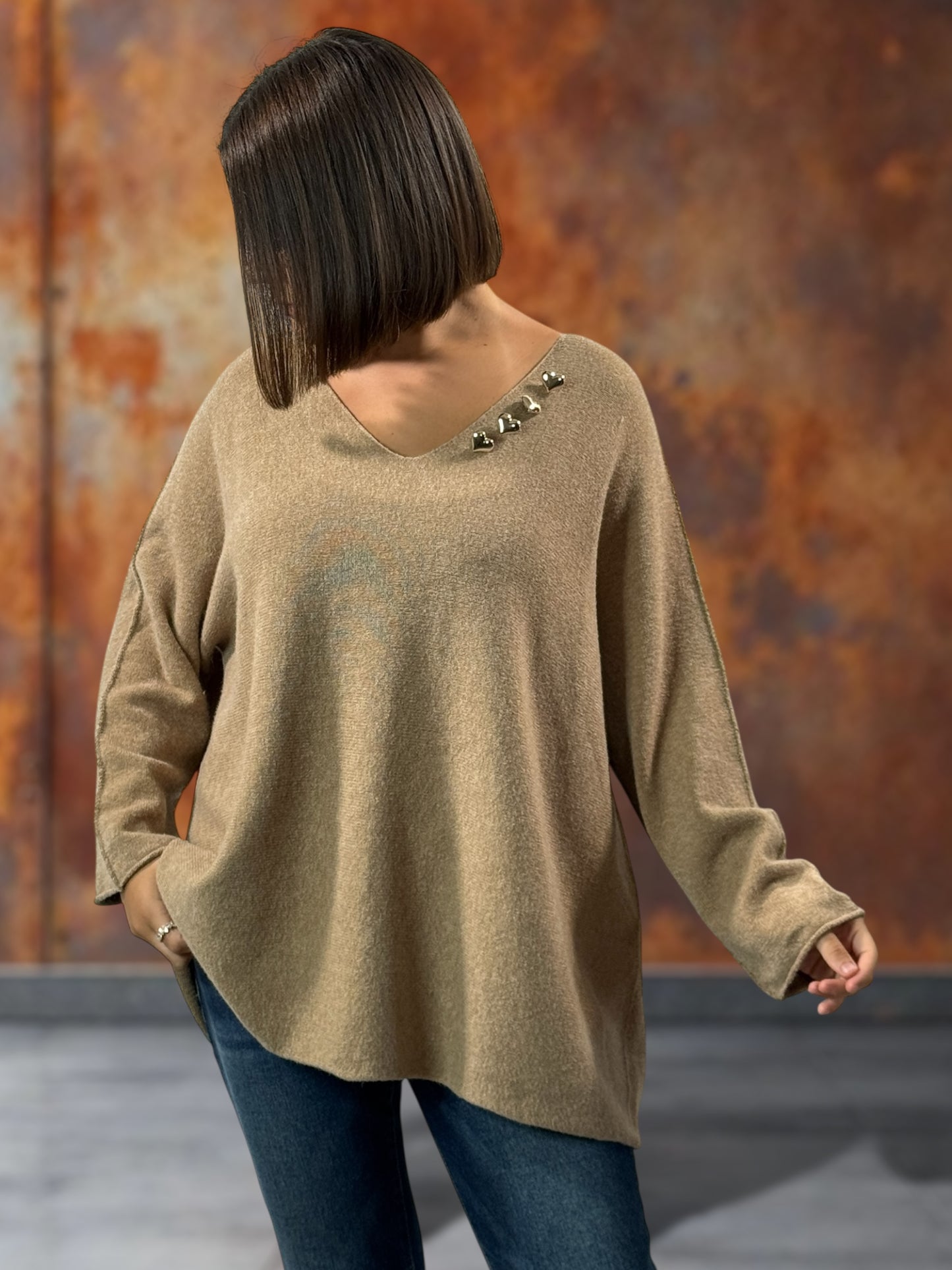 CELINE - PULL OVERSIZE CAMEL JUSQU'A LA TAILLE 52