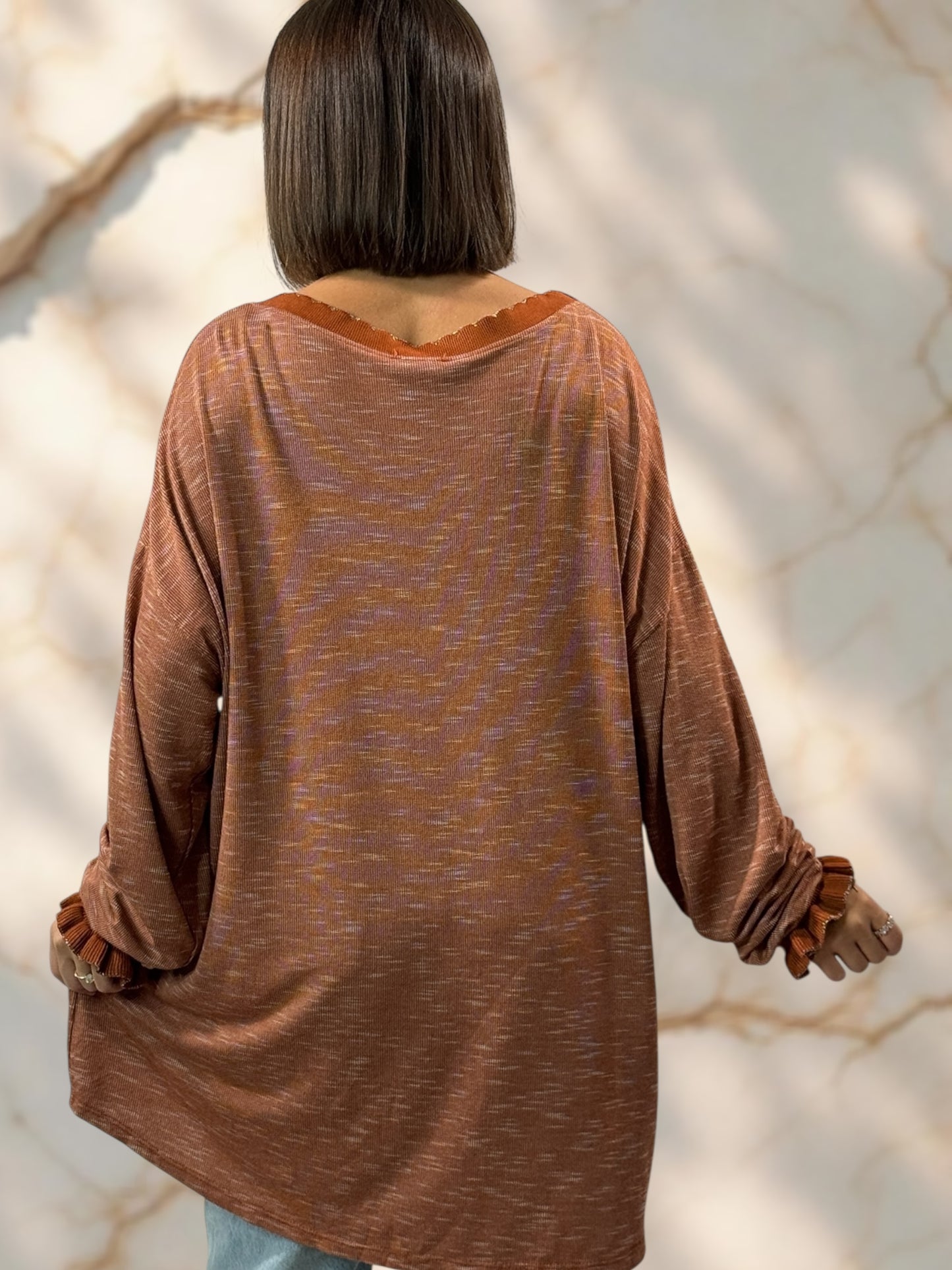 HELLO - PULL ROUX EN MAILLE LOGO HAPPY JUSQU'A LA TAILLE 54