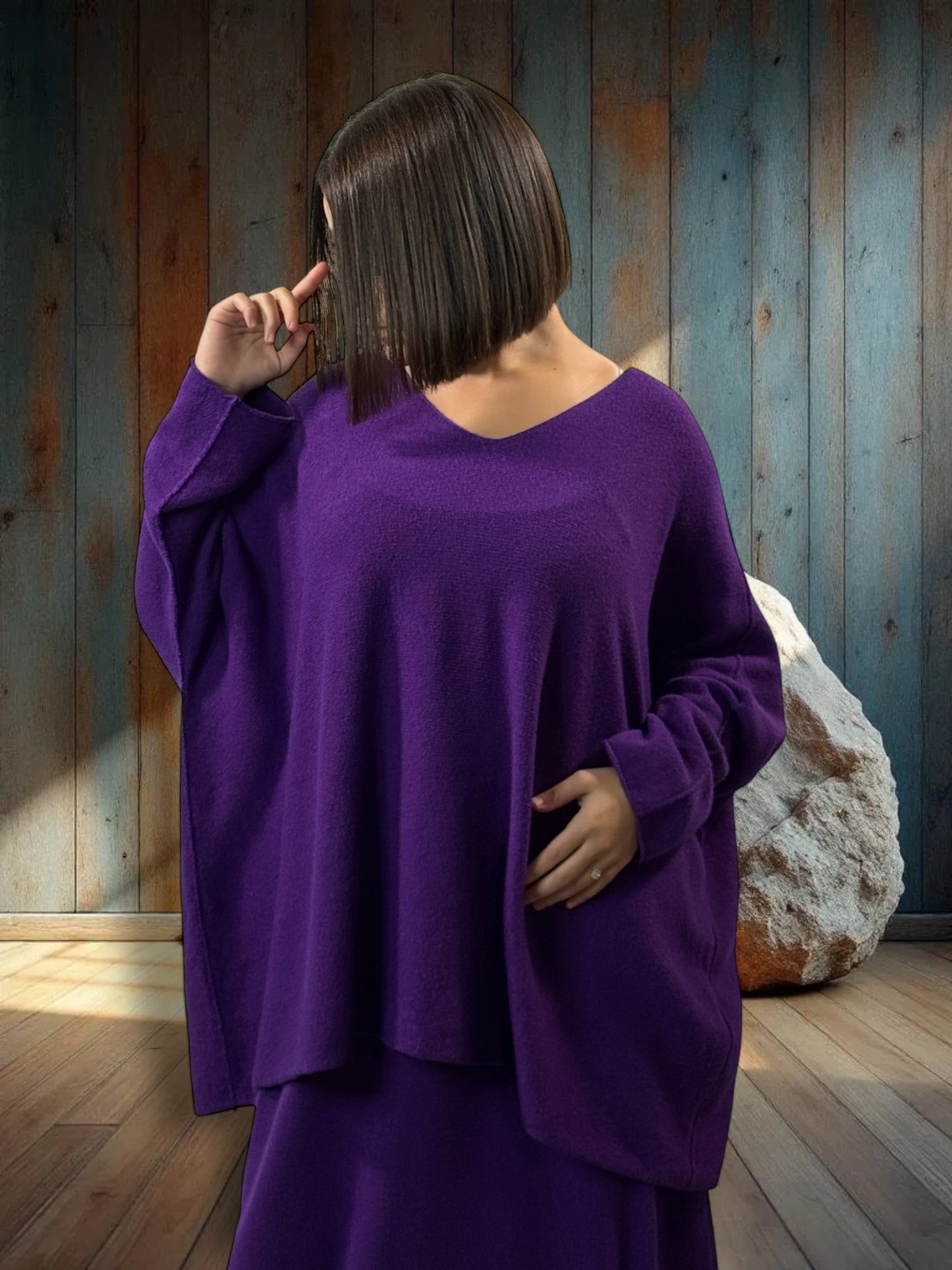 FAUSTINE - ENSEMBLE EN MAILLE VIOLET JUSQU'A LA TAILLE 52/54 VIOLET