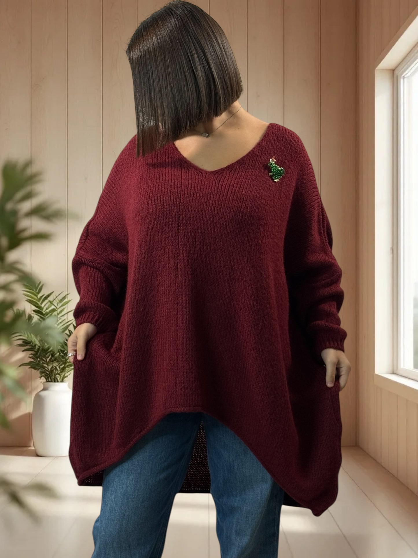 JULIA- PULL OVERSIZE BORDEAUX JUSQU'A LA TAILLE 56/58