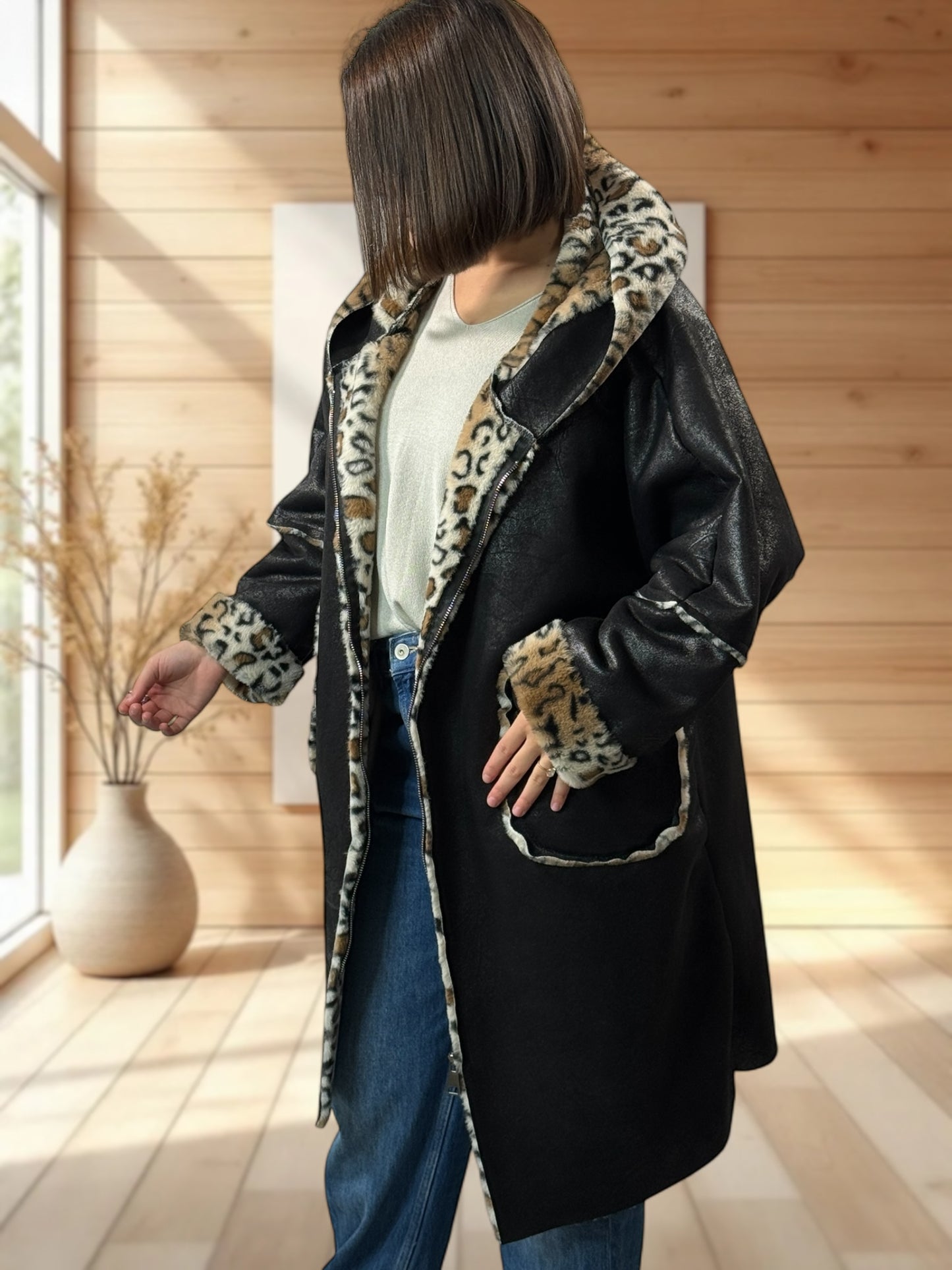 KARL - VESTE A CAPUCHE NOIRE JUSQU'A LA TAILLE 54/56