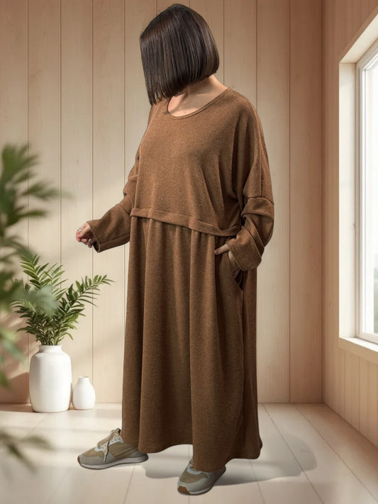 MADELINE - ROBE OVERSIZE CAMEL JUSQU'A LA TAILLE 60