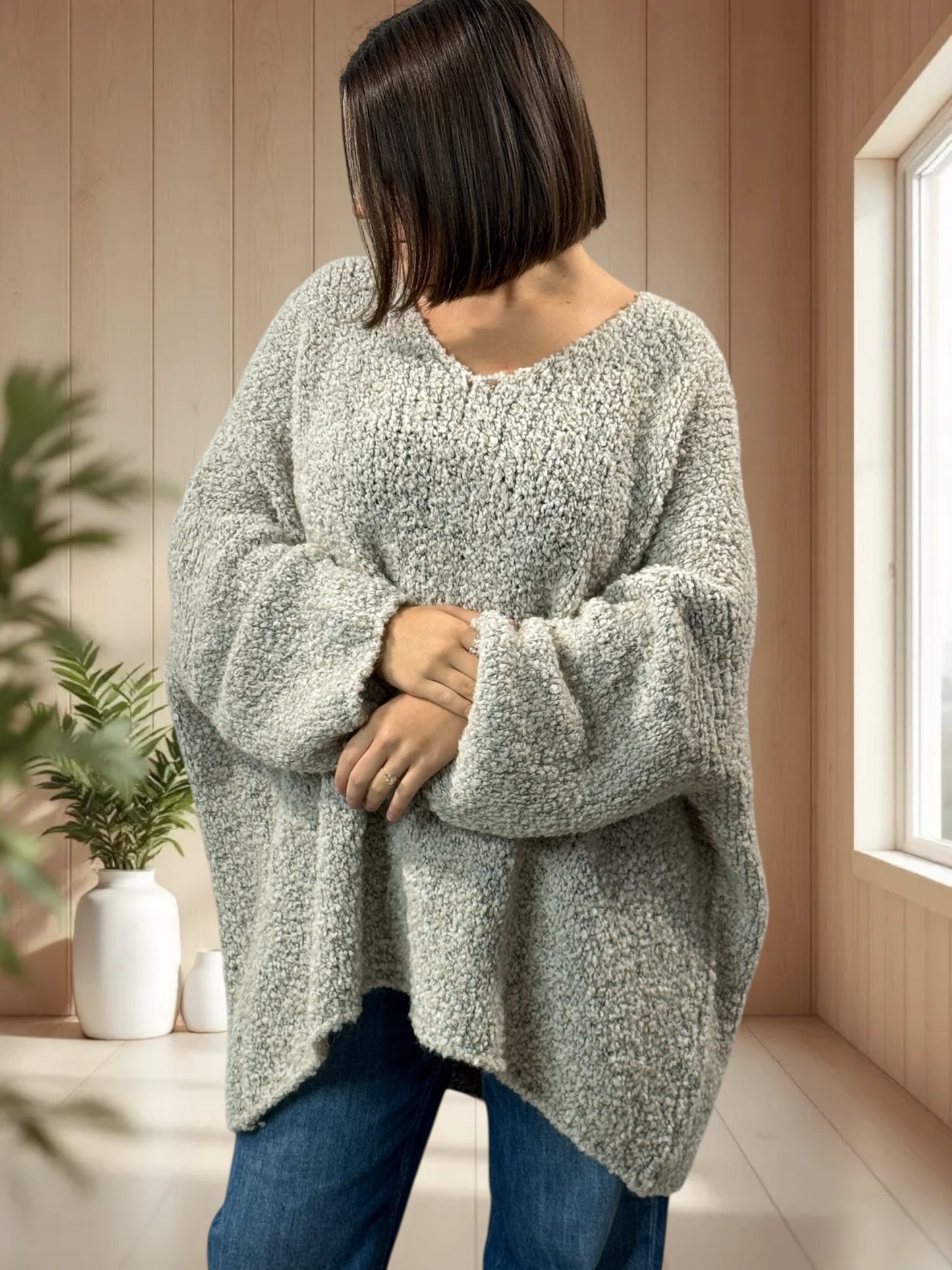 LAETITIA - PULL BLANC CASSE OVERSIZE JUSQU'A LA TAILLE 58