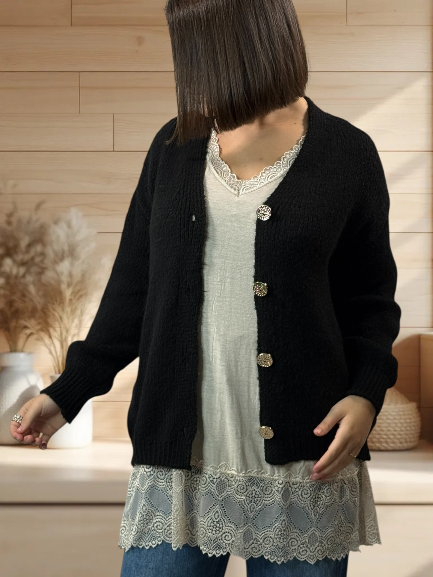 NOHA - GILET NOIR JUSQU'A LA TAILLE 48/50