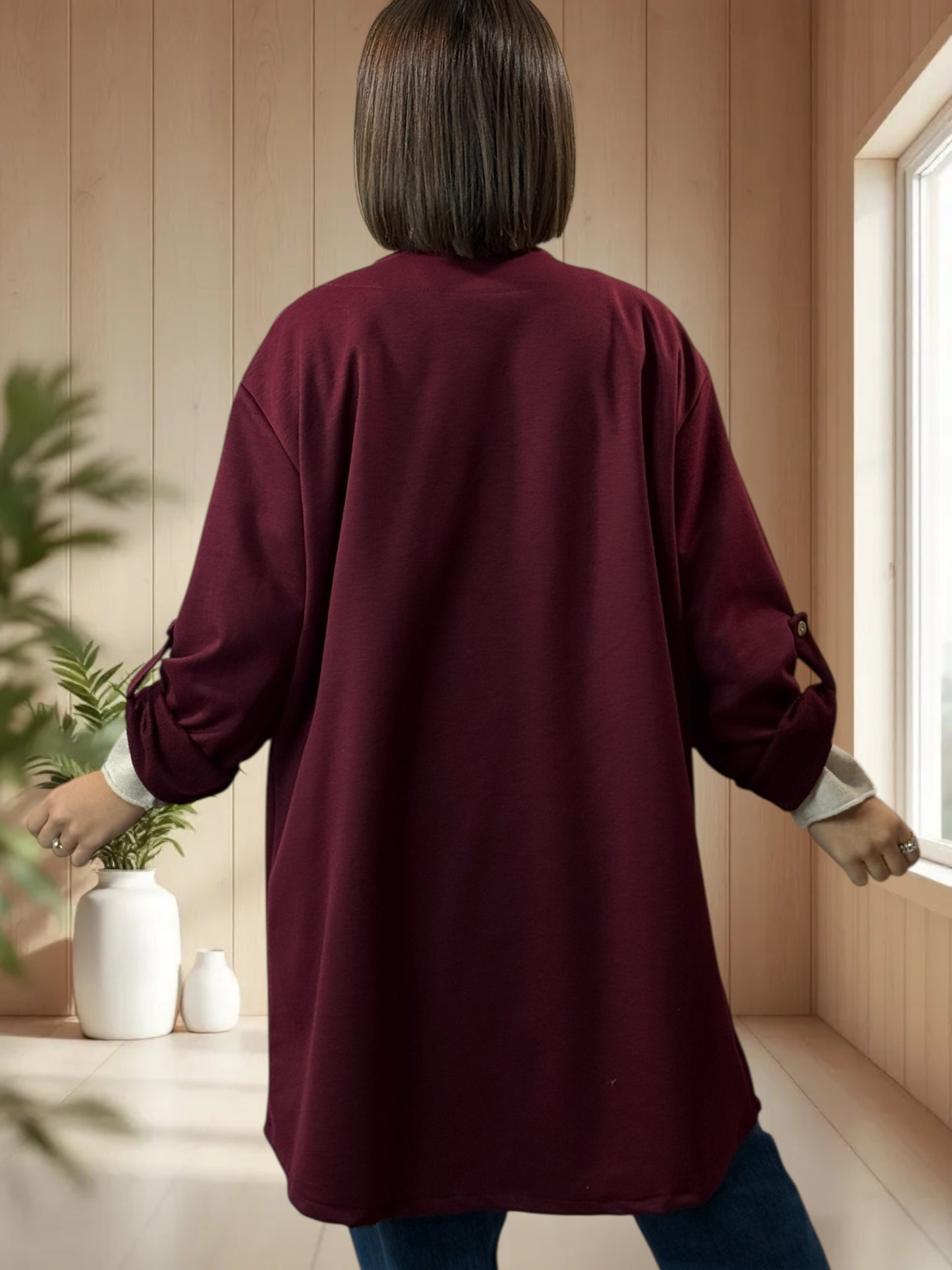 LYSIANE - VESTE BORDEAUX OVERSIZE JUSQU'A LA TAILLE 52/54