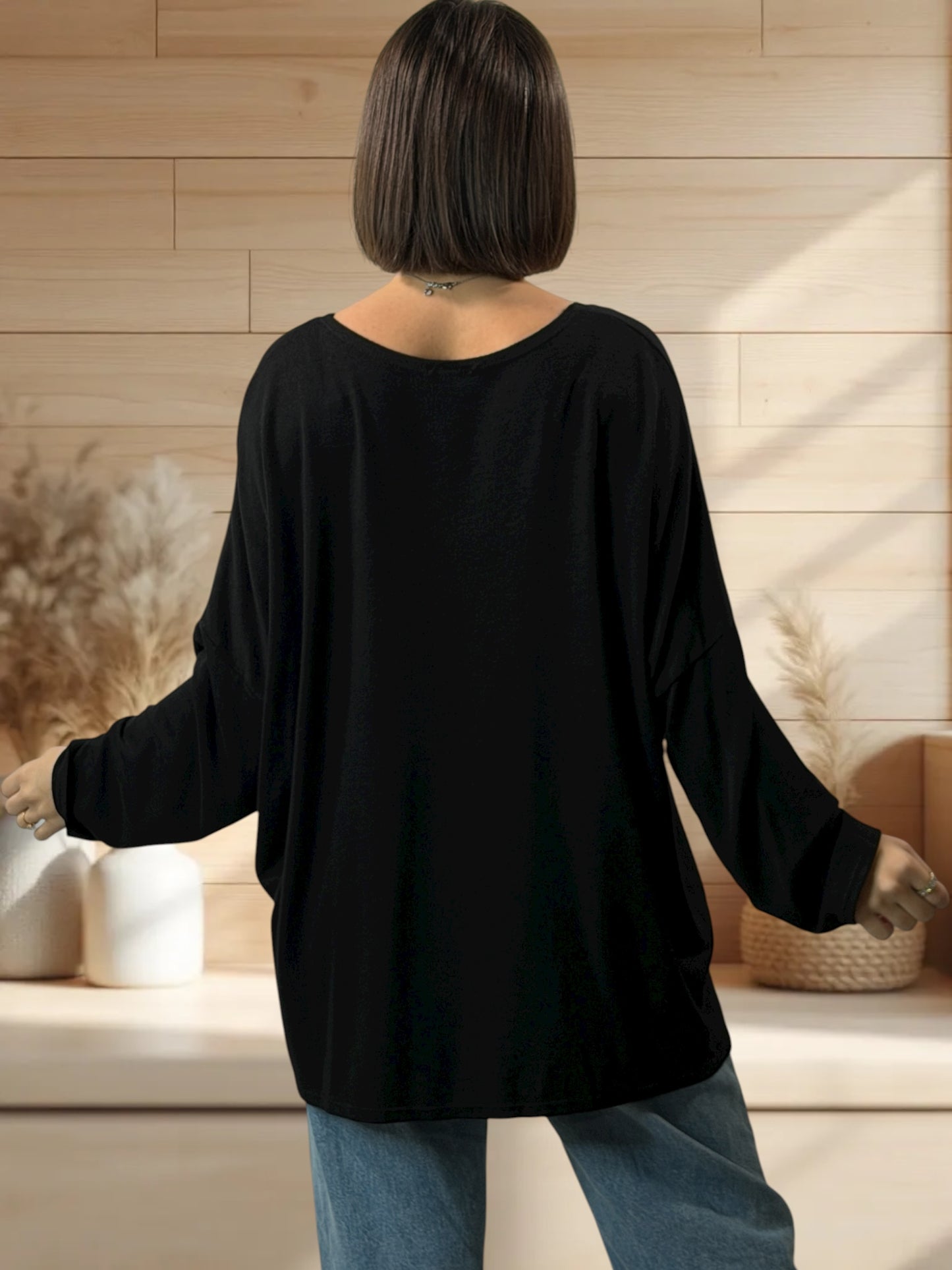 CIAO - PULL NOIR EN MAILLE FLUIDE JUSQU'A LA TAILLE 54/56