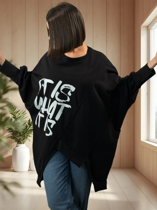 TEDDY - SWEAT OVERSIZE NOIR JUSQU'A LA TAILLE 56