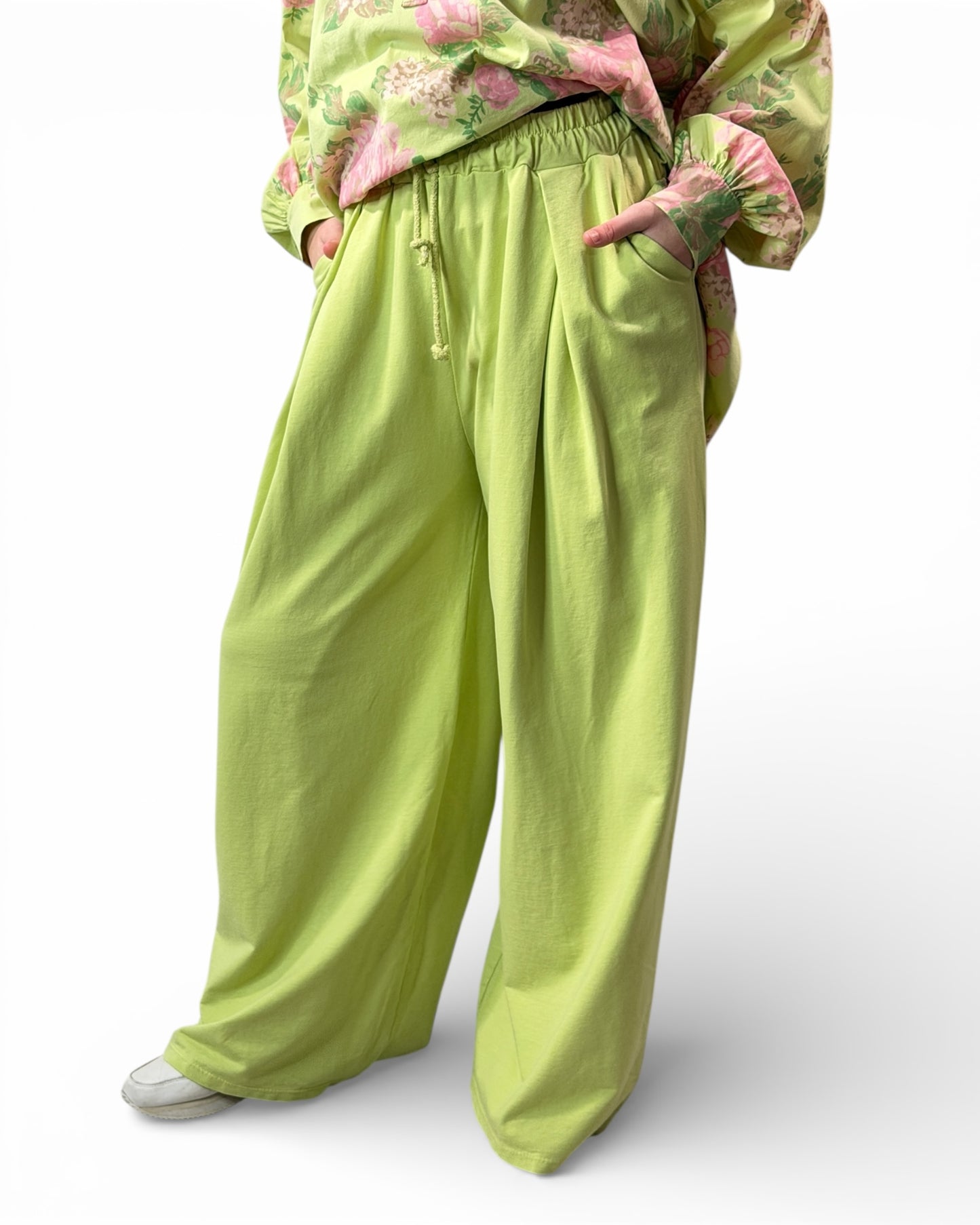 DONATA - PANTALON AMPLE EN COTON VERT TAILLE 46 A 52