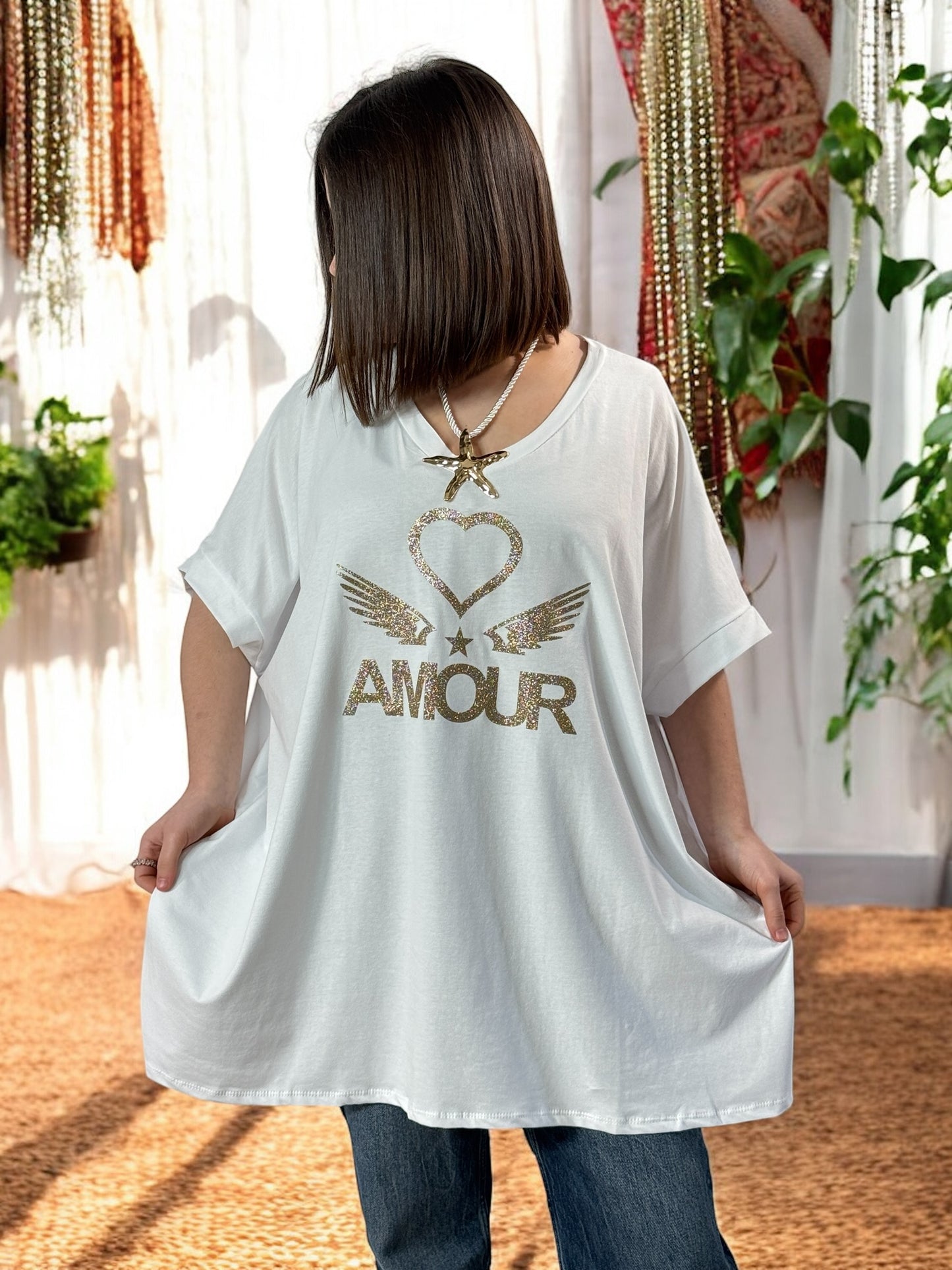 NINO - T-SHIRT BLANC MOTIF AMOUR JUSQU'A LA TAILLE 58