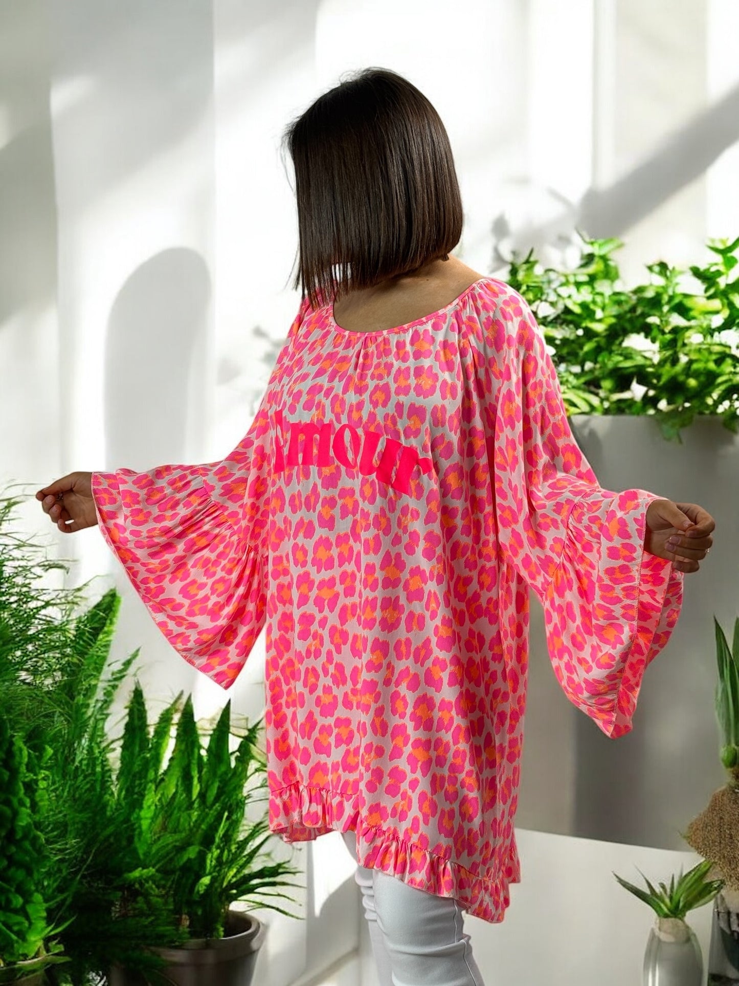 SAVANA - TUNIQUE LEOPARD ORANGE FUCHSIA JUSQU'A LA TAILLE 54