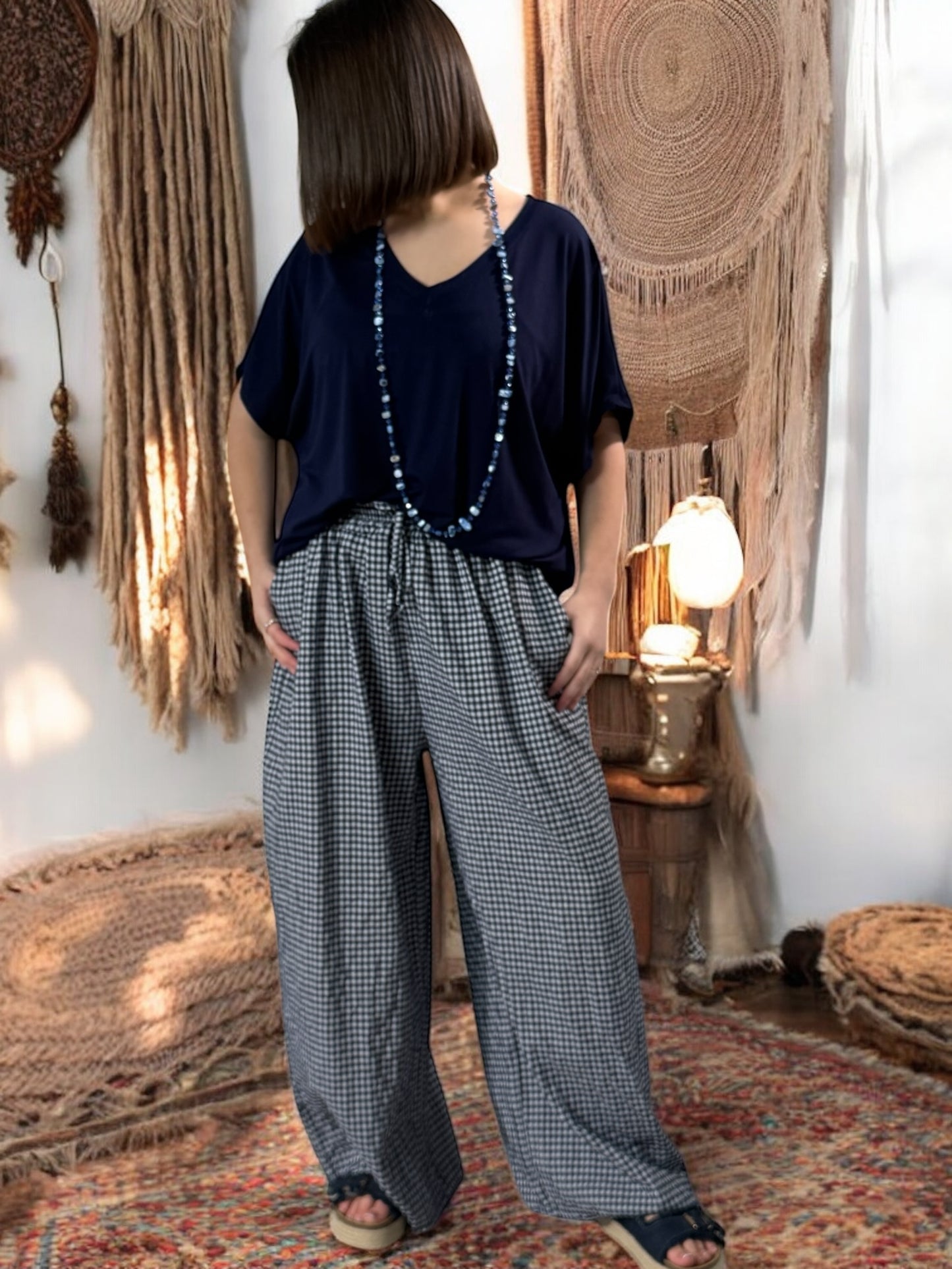 LEO - PANTALON VICHY MARINE JUSQU'A 50