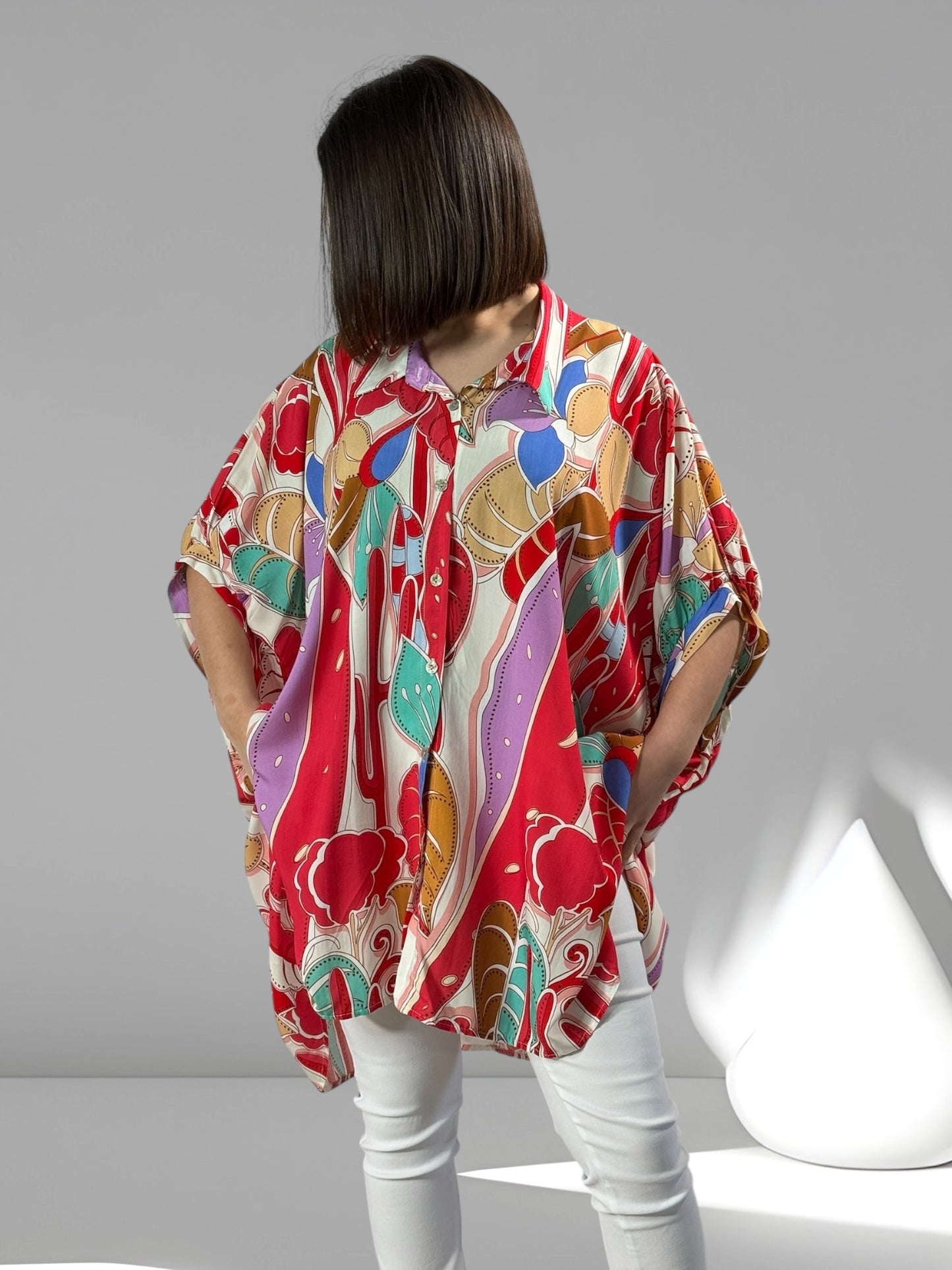 ANELISE - TUNIQUE OVERSIZE MOTIF ROUGE JUSQU'A LA TAILLE 58