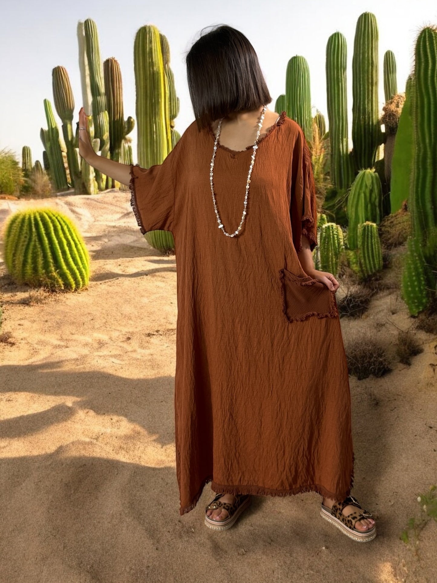 ABBY - ROBE OVERSIZE TERRACOTA 1 POCHE JUSQU'A LA TAILLE 54