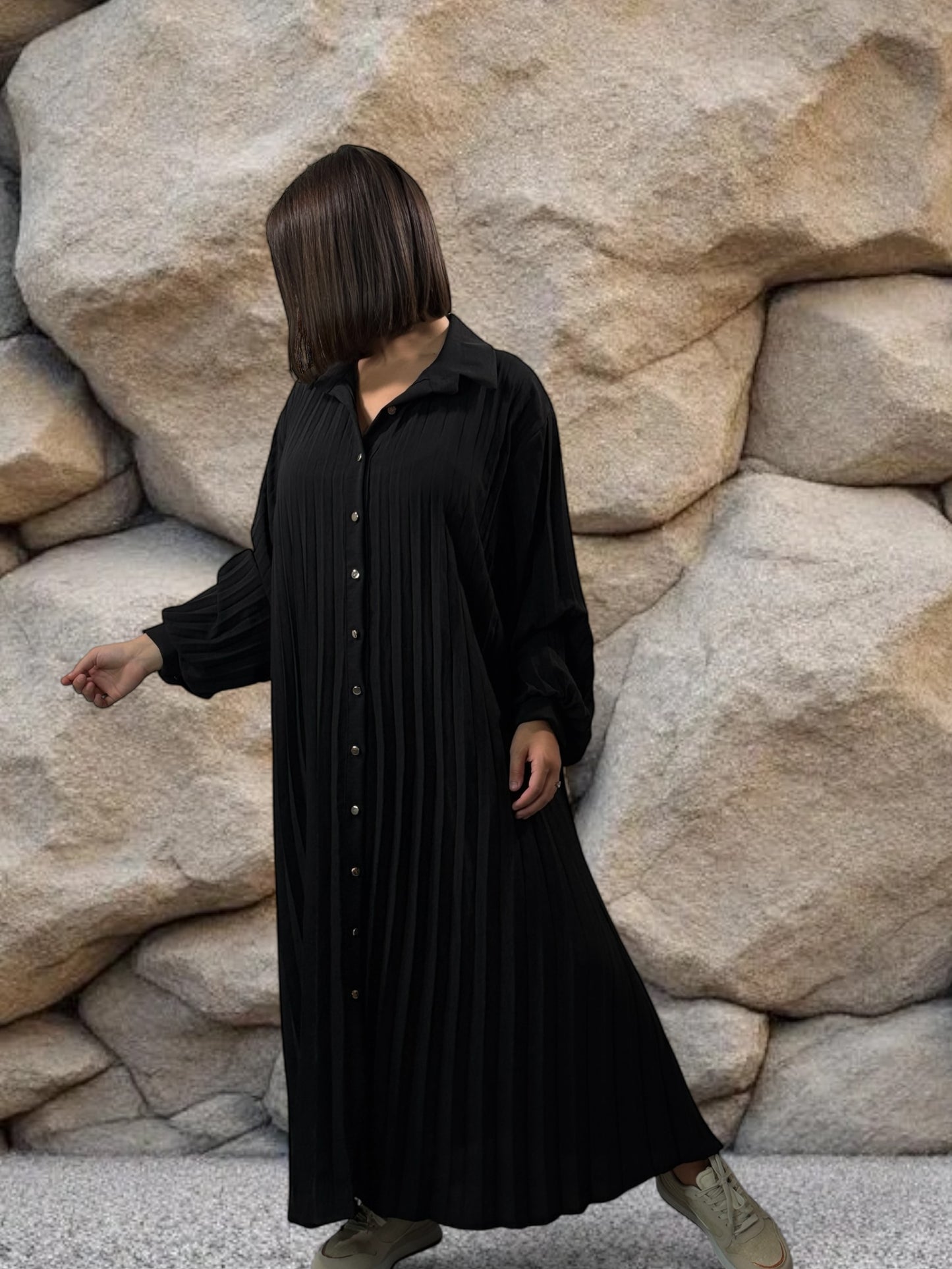 MAROUSSIA - ROBE NOIRE PLIS SOLEIL JUSQU'A LA TAILLE 56