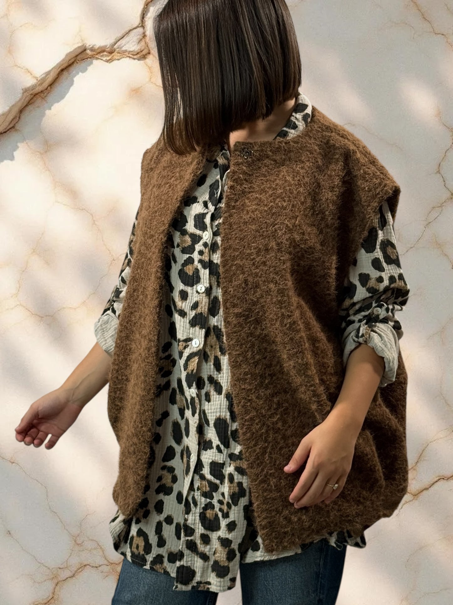 LUDO - GILET MARRON SANS MANCHE JUSQU'A LA TAILLE 50/52