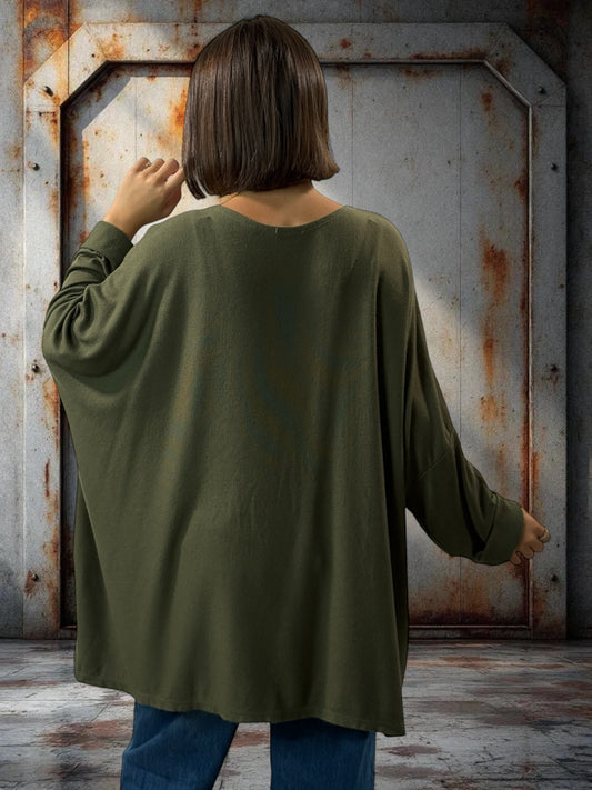 TIPHAINE - PULL KAKI EN MAILLE BORDE DE DENTELLE JUSQU'A LA TAILLE 56