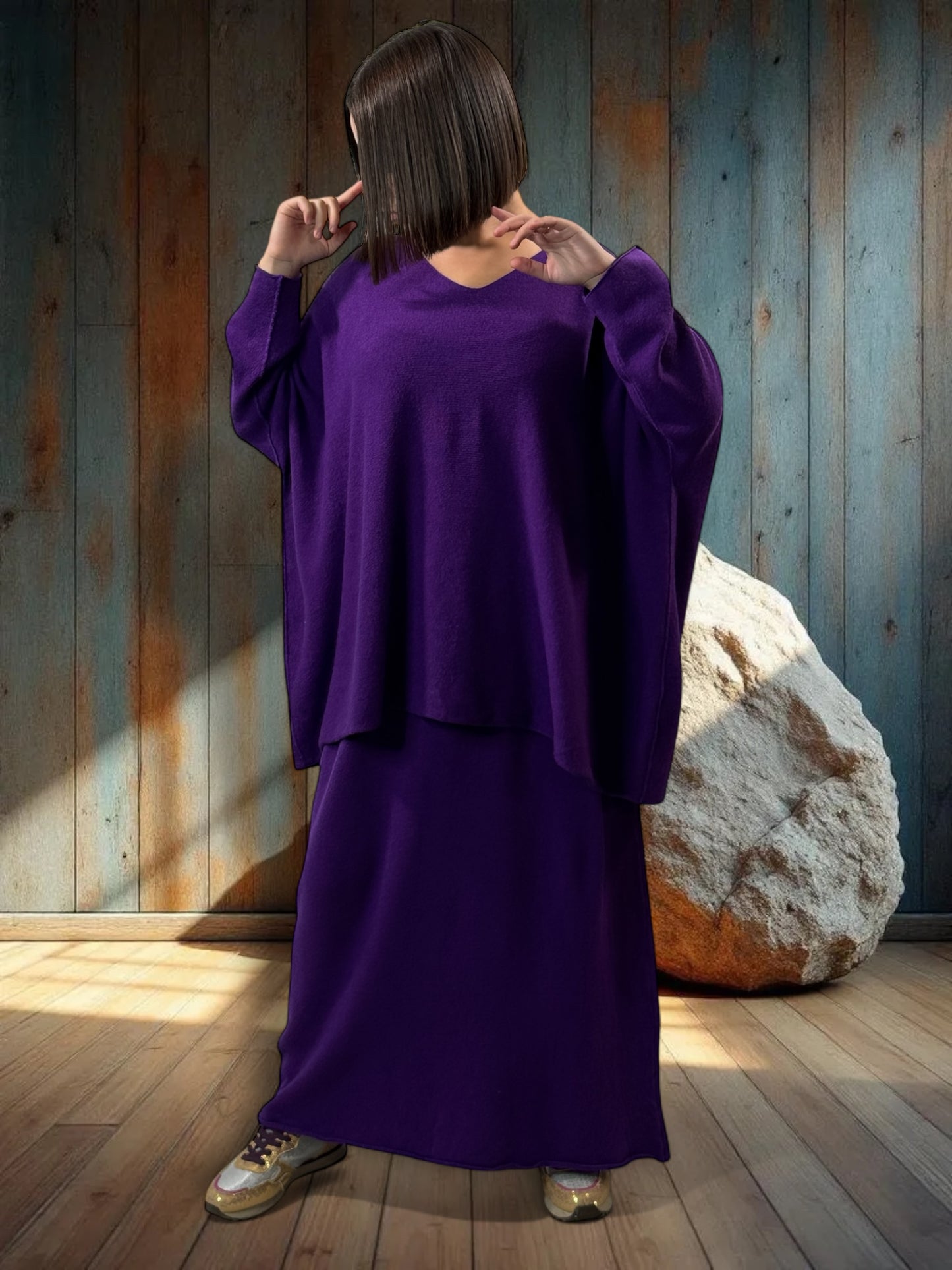 FAUSTINE - ENSEMBLE EN MAILLE VIOLET JUSQU'A LA TAILLE 52/54 VIOLET
