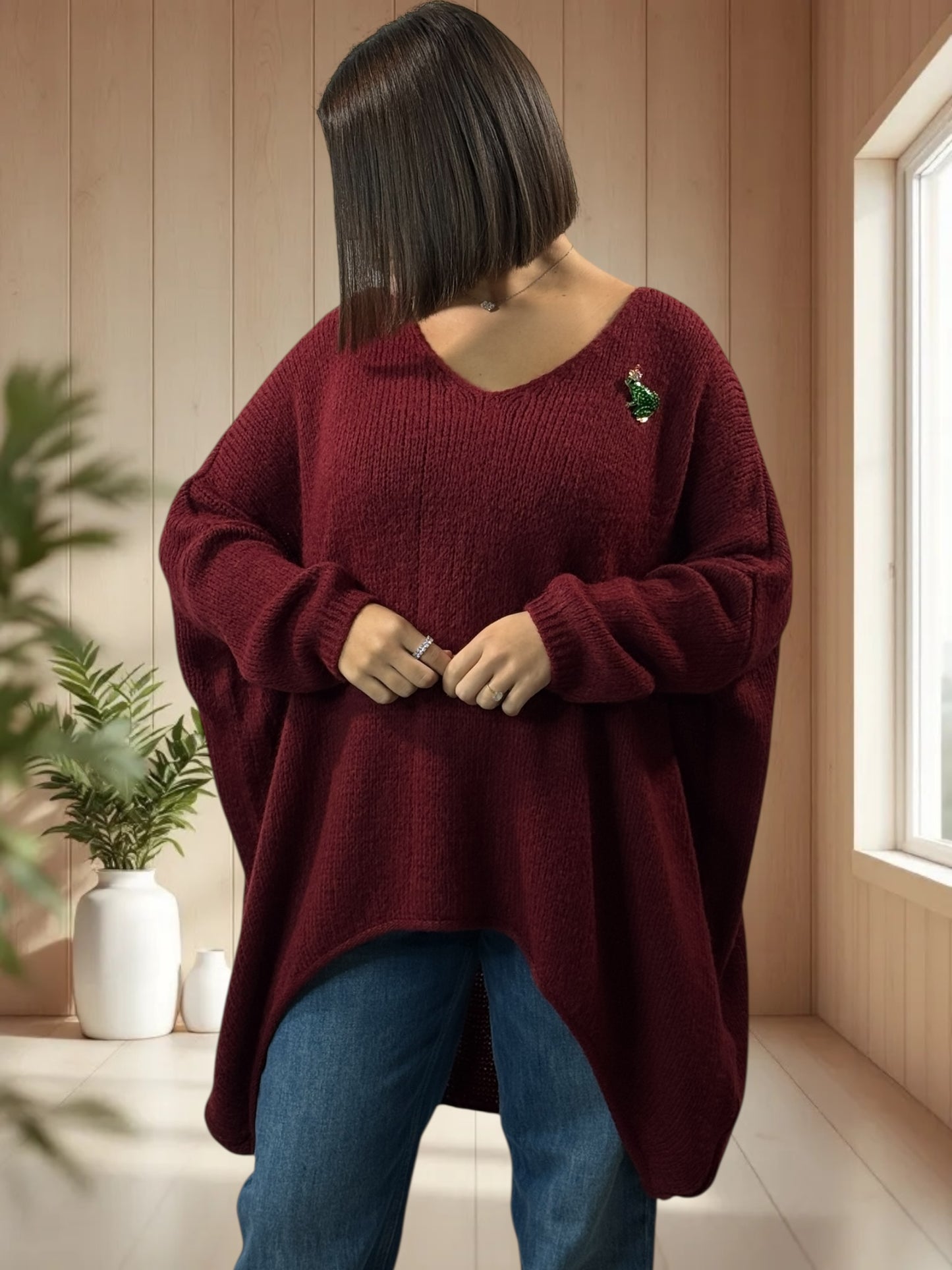 JULIA- PULL OVERSIZE BORDEAUX JUSQU'A LA TAILLE 56/58