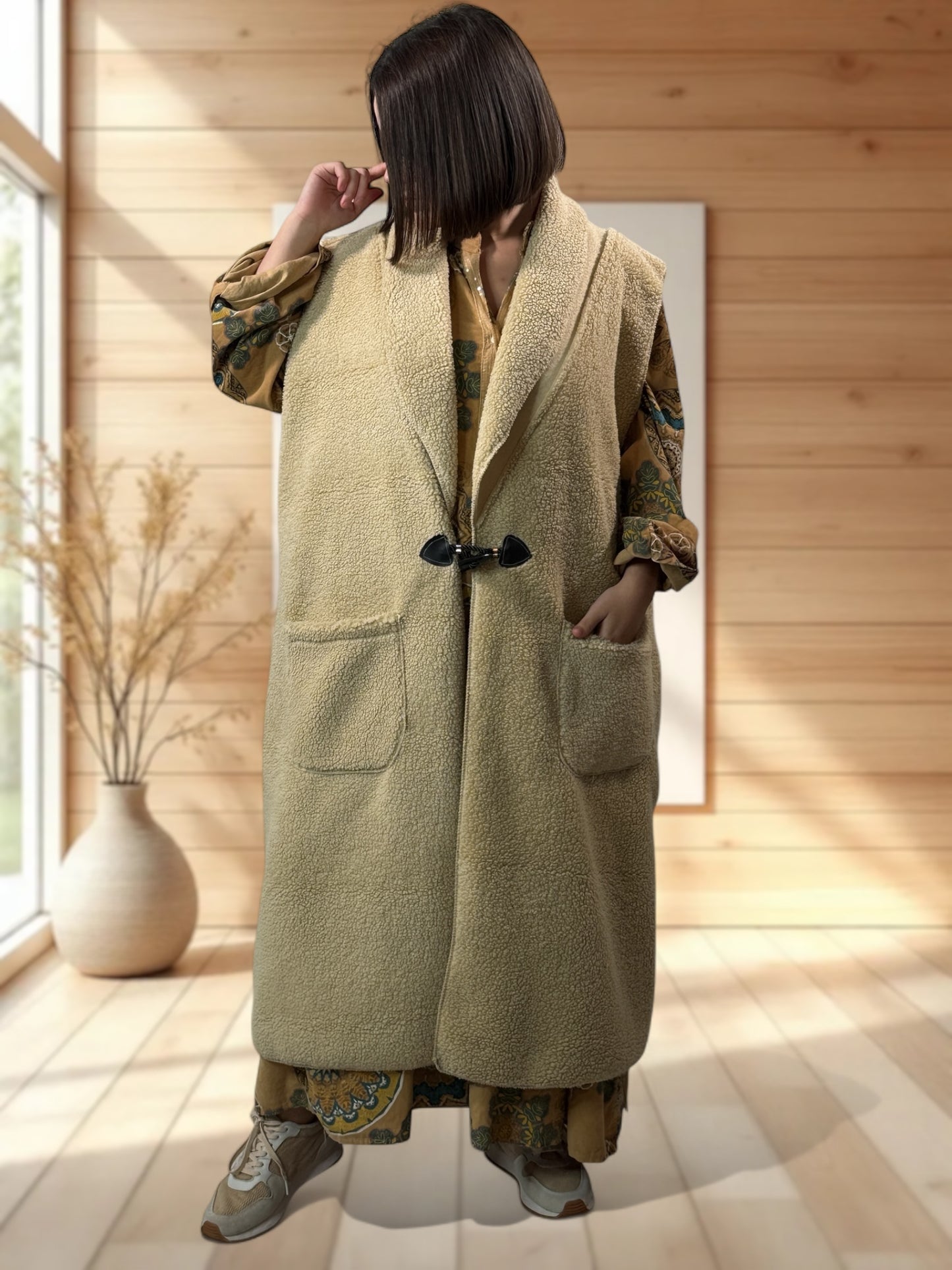 MAUD - GILET BEIGE SANS MANCHES JUSQU'A LA TAILLE 54/56