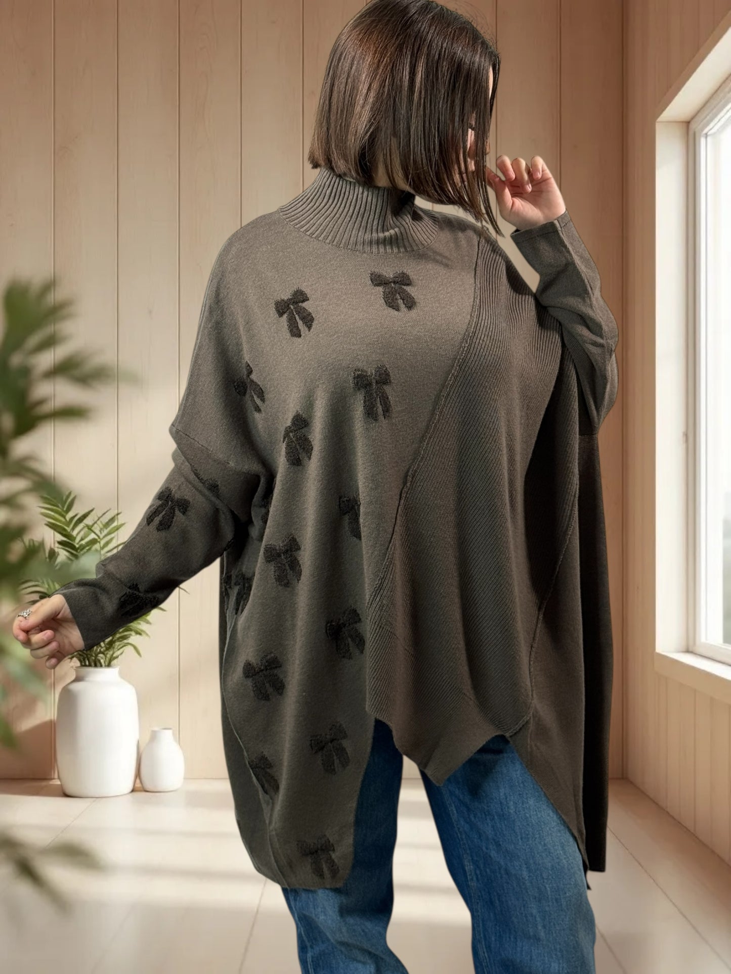 ANTONINO - PULL MARRON OVERSIZE EN MAILLE JUSQU'A LA TAILLE 58