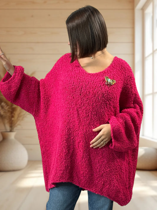 LAETITIA - PULL FUCHSIA OVERSIZE JUSQU'A LA TAILLE 58