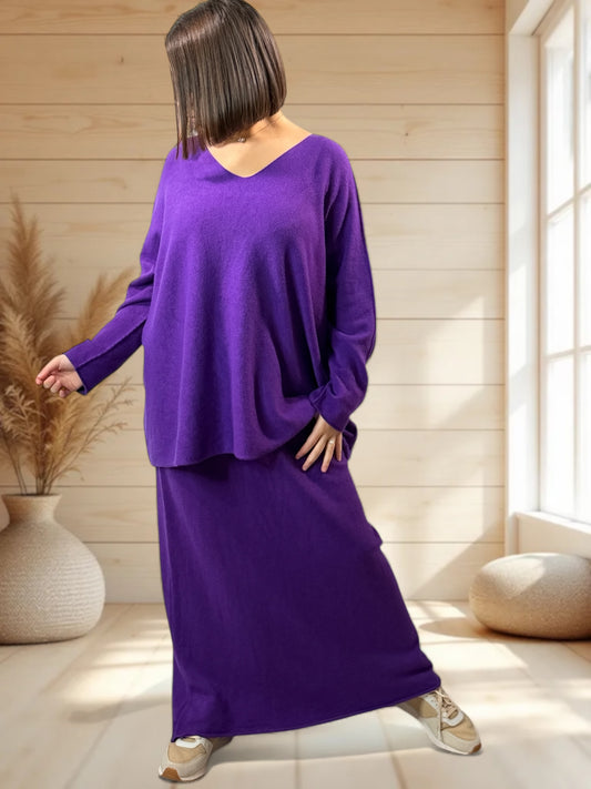 FAUSTINE - ENSEMBLE EN MAILLE VIOLET JUSQU'A LA TAILLE 52/54