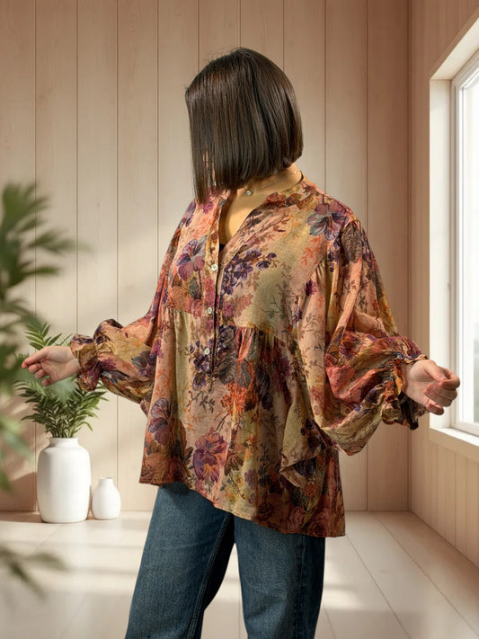 EDITH - BLOUSE ROUILLE A MOTIF JUSQU'A LA TAILLE 50/52