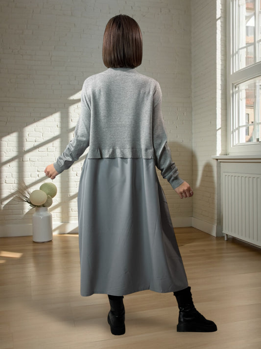 GARANCE - ROBE BI-MATIÈRE GRISE JUSQU'A LA TAILLE 48/50