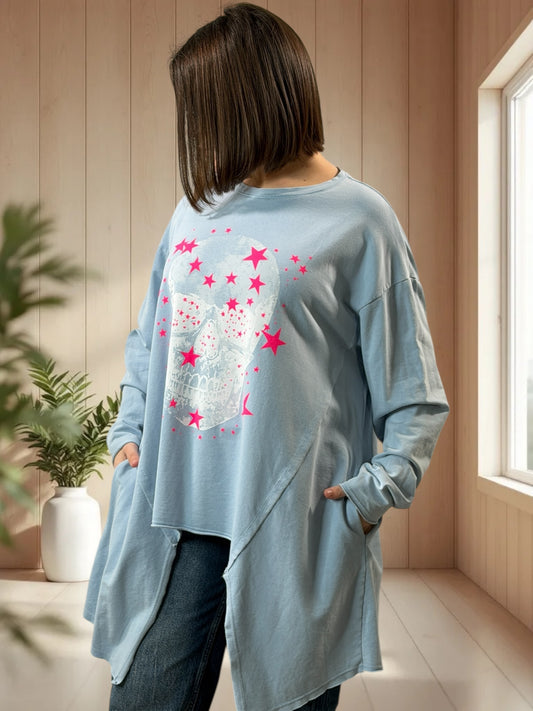 MARIUS - SWEAT OVERSIZE BLEU CIEL JUSQU'A LA TAILLE 54