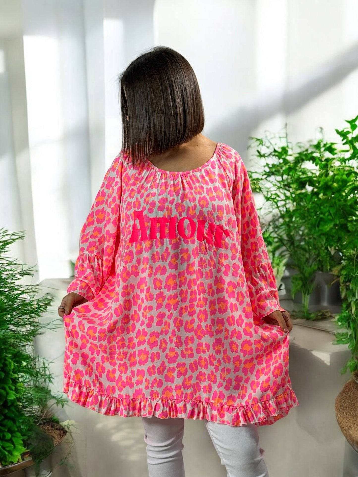 SAVANA - TUNIQUE LEOPARD ORANGE FUCHSIA JUSQU'A LA TAILLE 54
