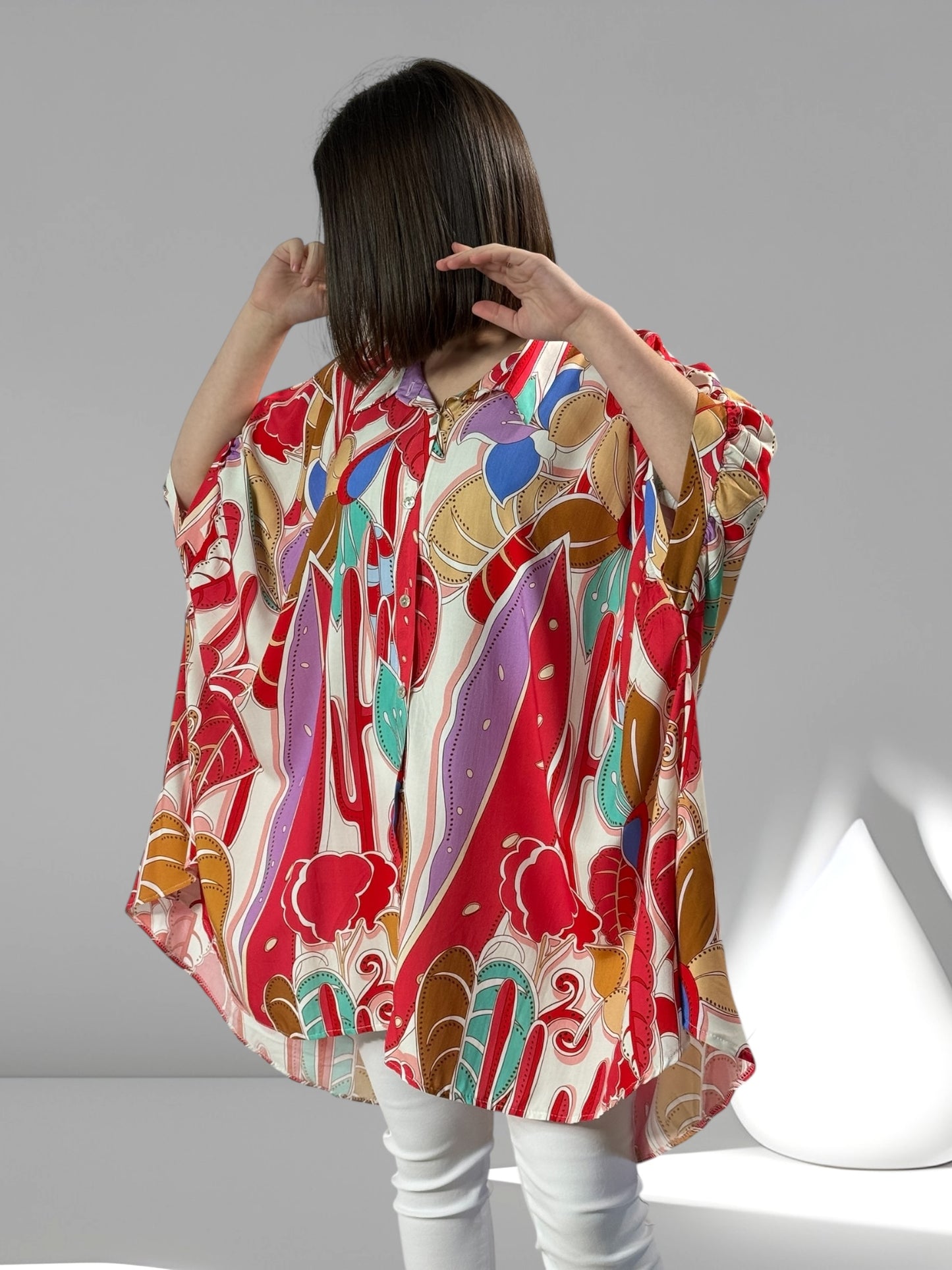 ANELISE - TUNIQUE OVERSIZE MOTIF ROUGE JUSQU'A LA TAILLE 58