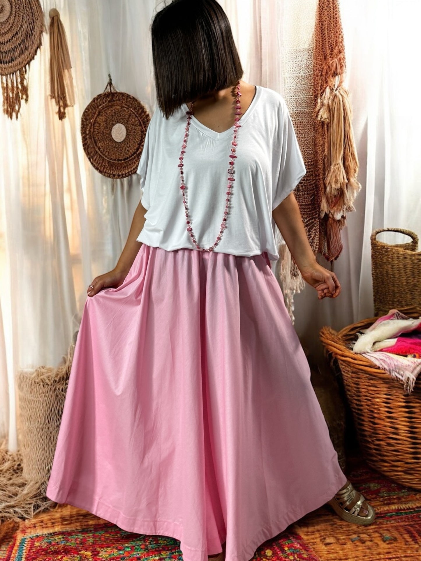 BY ROMA - JUPE AMPLE ROSE JUSQU'A LA TAILLE 52