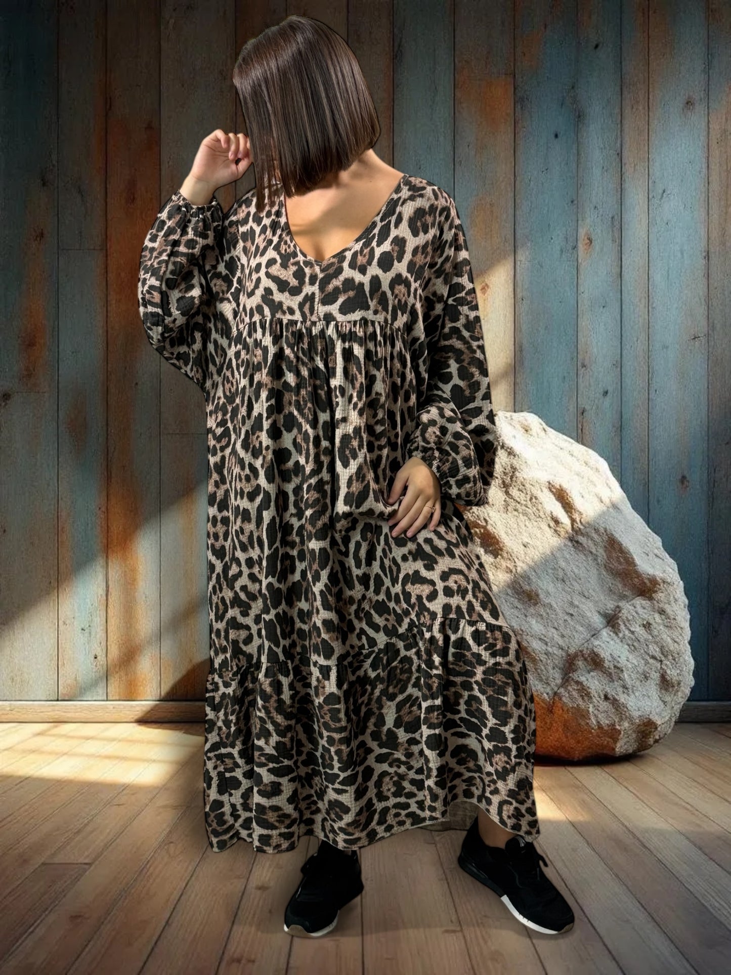 ANOUSHKA - ROBE LEOPARD BEIGE JUSQU'A LA TAILLE 56