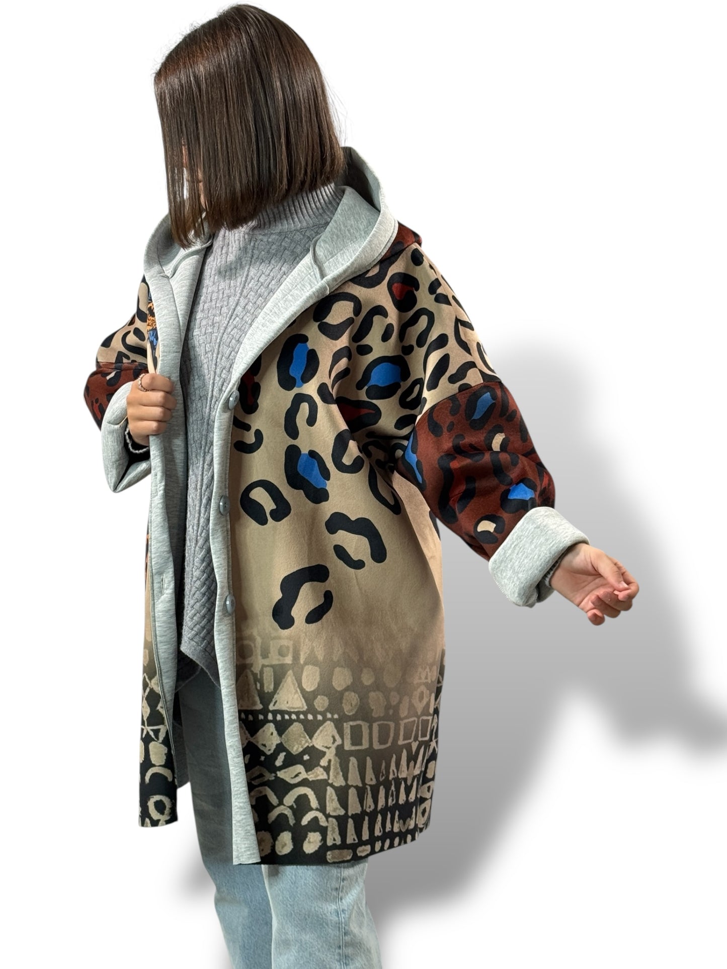 LULU - VESTE A CAPUCHE A MOTIF JUSQU'A LA TAILLE 52/54