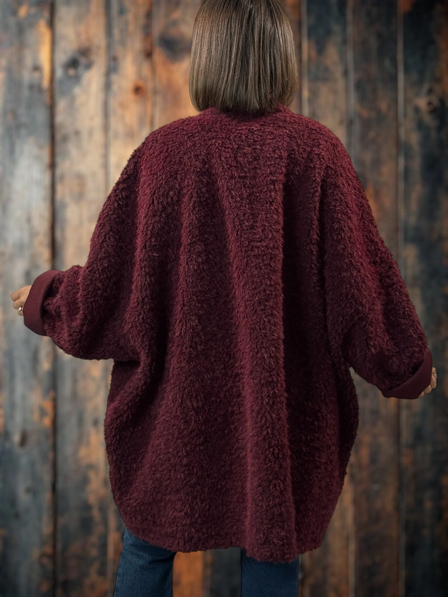 LILIROSE - VESTE OVERSIZE BORDEAUX EN MOUMOUTE JUSQU'A LA TAILLE 56/58