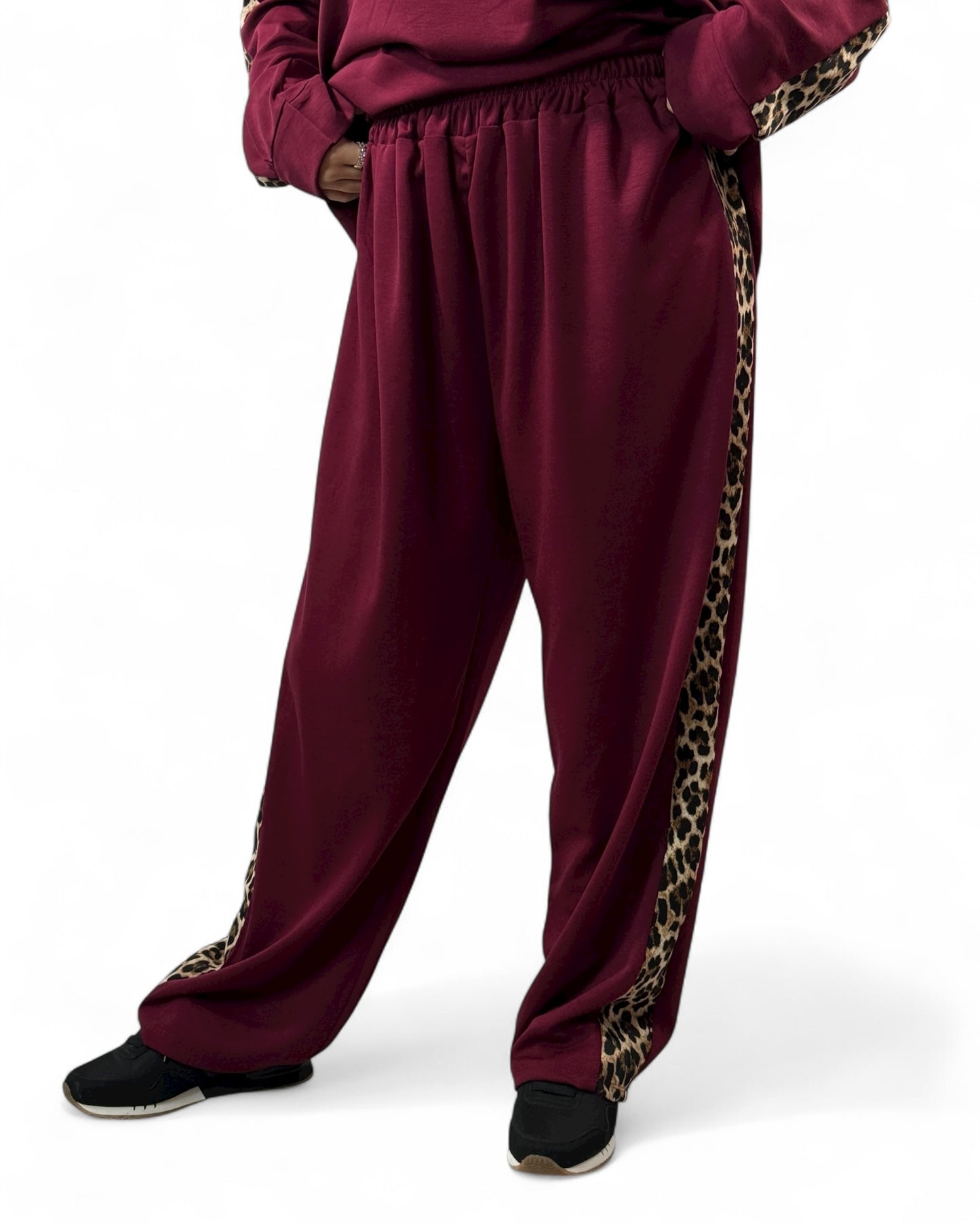LEONARDO - ENSEMBLE BORDEAUX BANDE LEOPARD JUSQU'A LA TAILLE 52/54