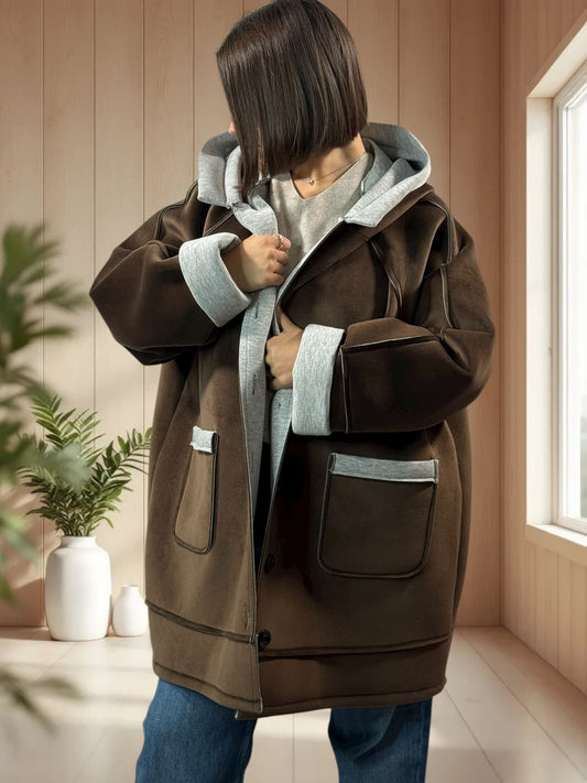 BRADLEY - VESTE A CAPUCHE  MARRON JUSQU'A LA TAILLE 56