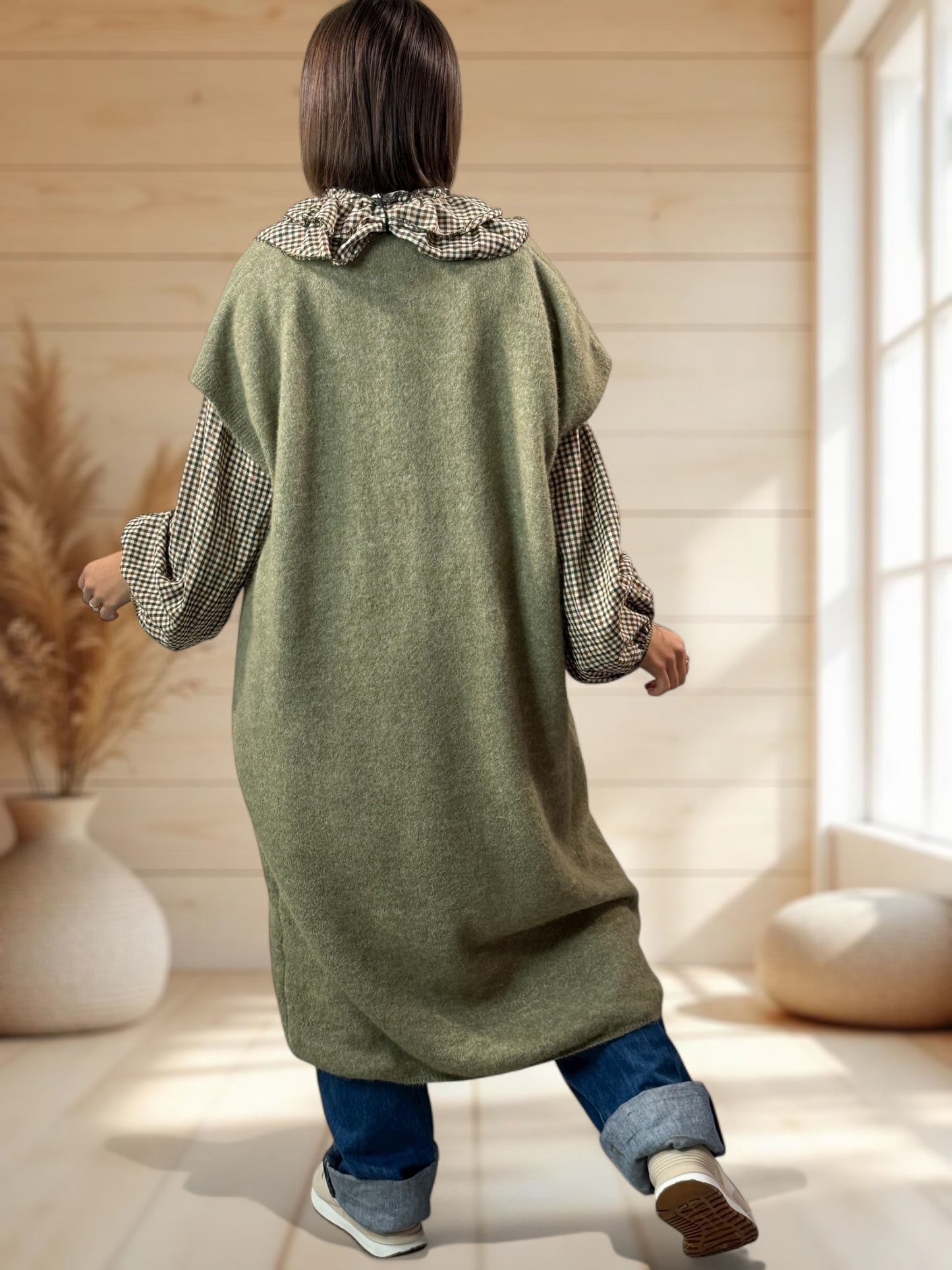 UGO - LONG GILET OVERSIZE KAKI JUSQU'A LA TAILLE 56/58