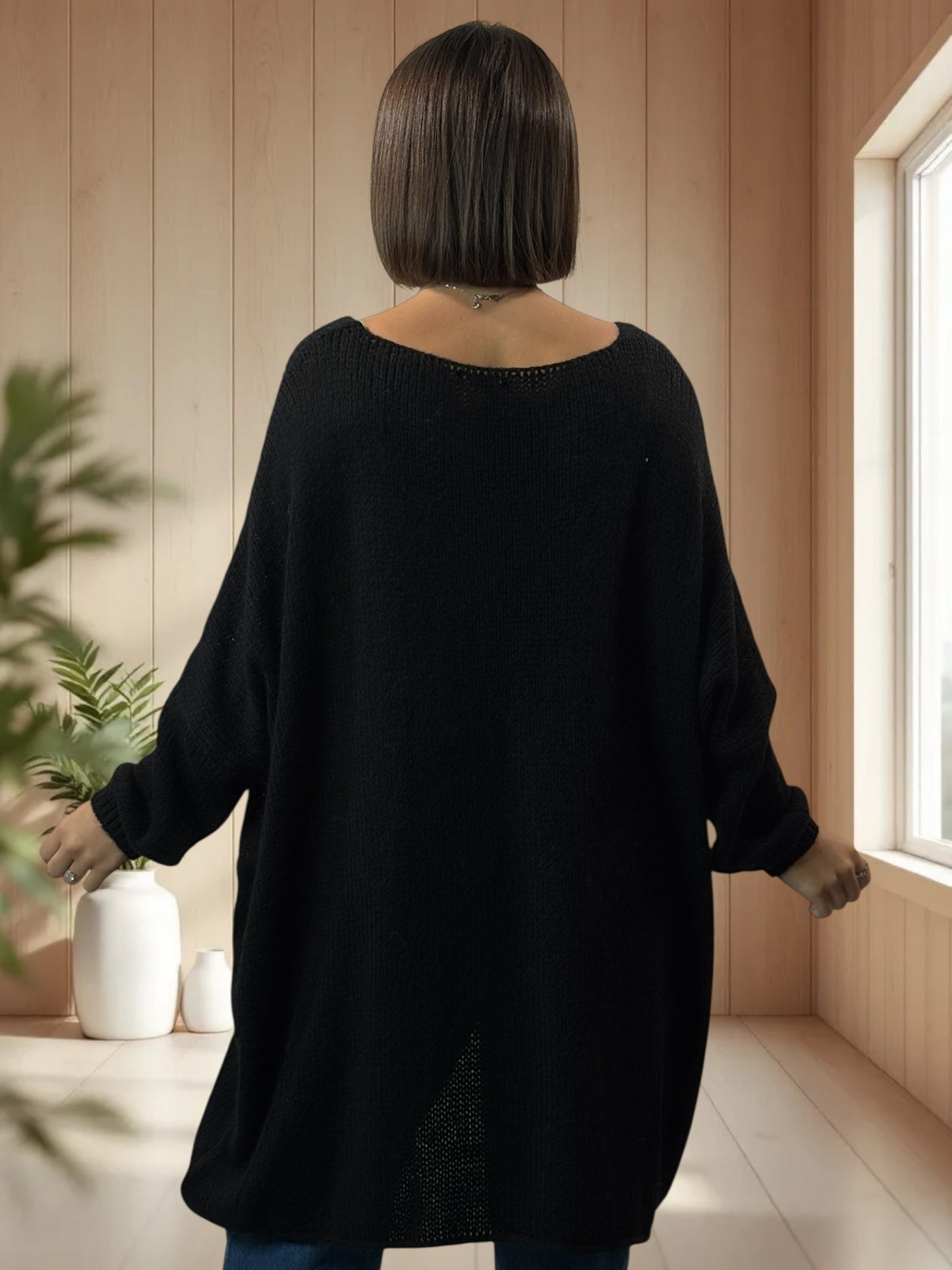 JULIA- PULL OVERSIZE NOIR JUSQU'A LA TAILLE 56/58