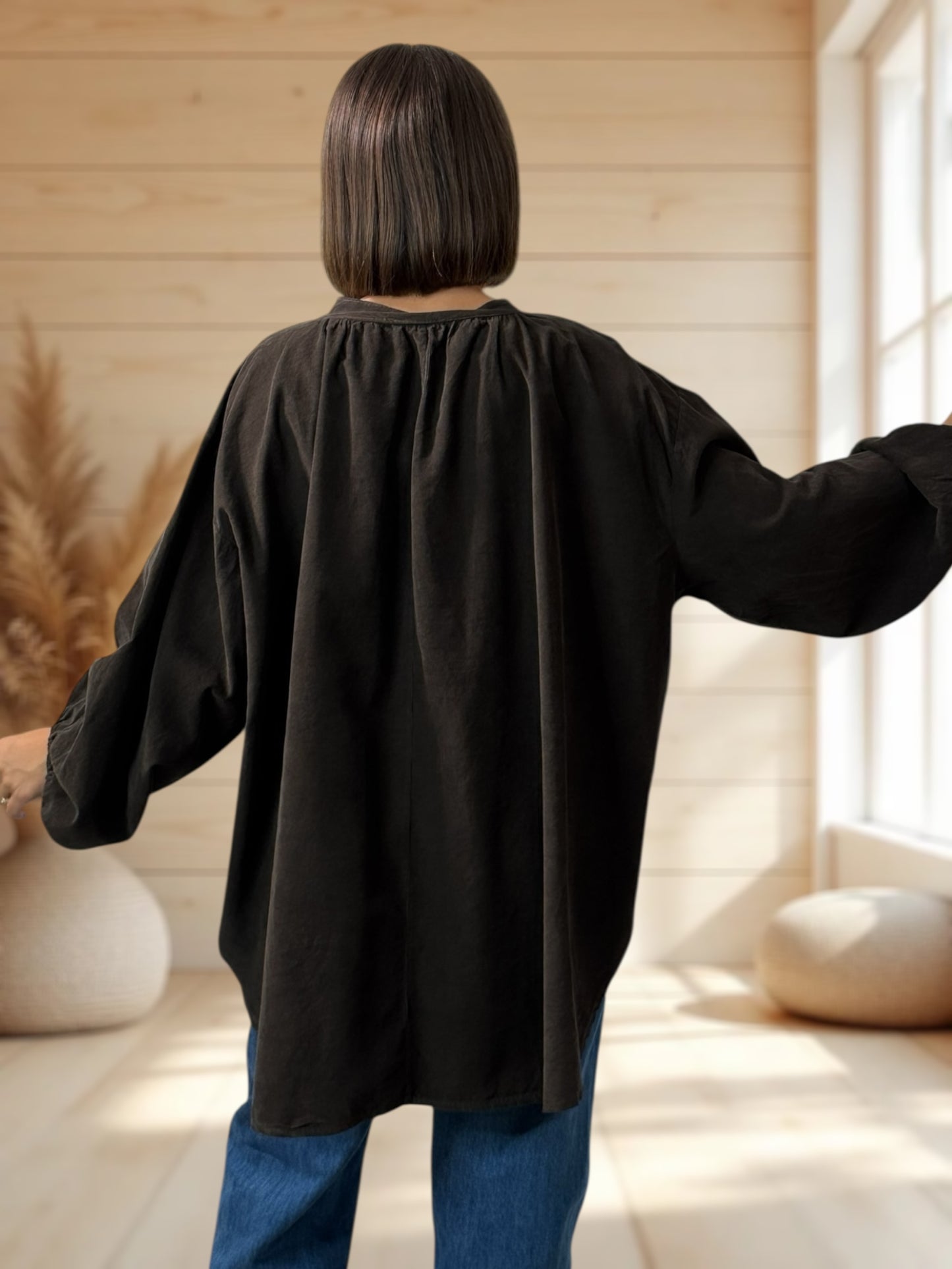 ALICIA - BLOUSE MARRON EN VELOURS MILLERAIES OVERSIZE JUSQU'A LA TAILLE 56