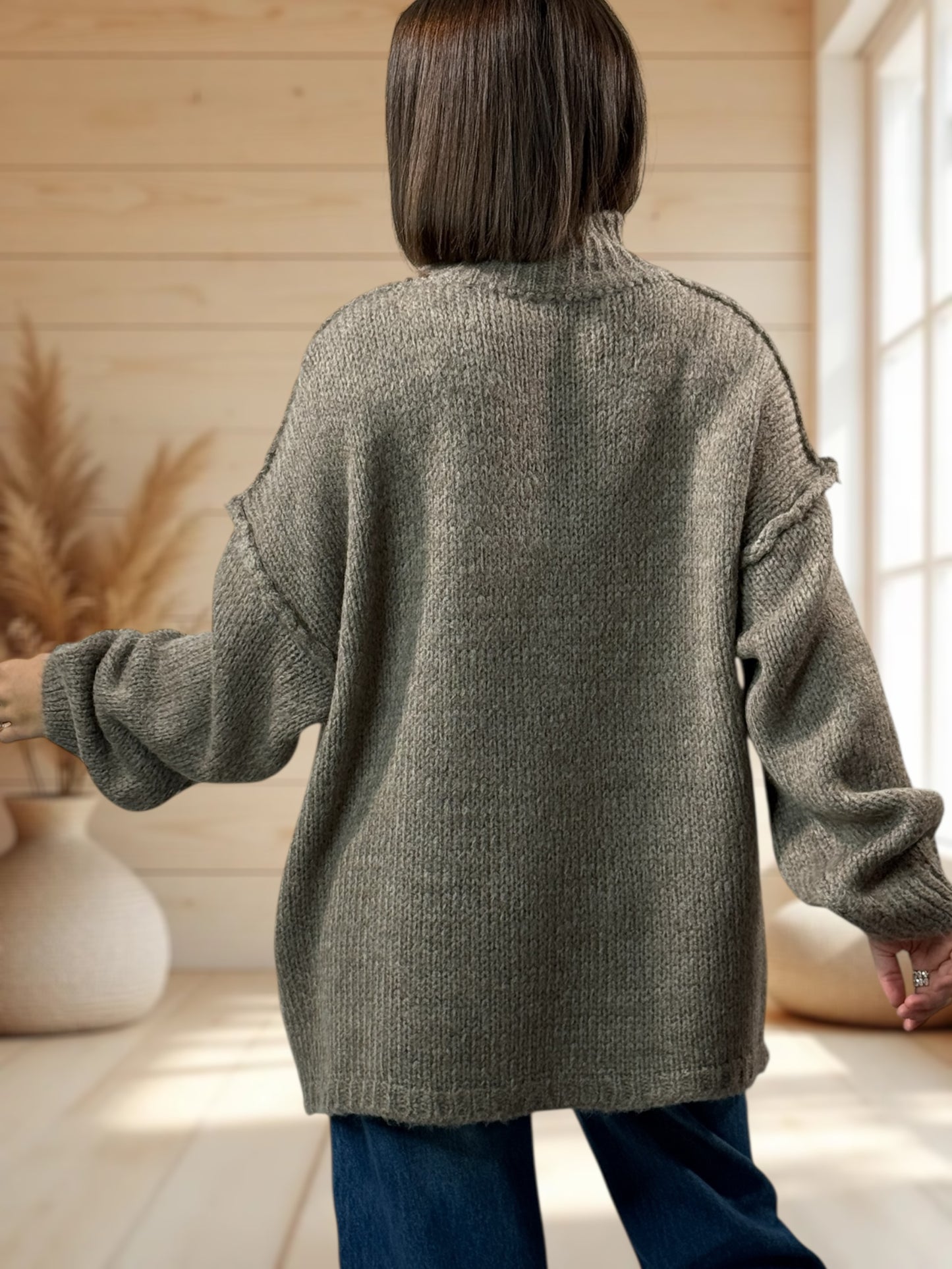 NATHY - PULL OVERSIZE TAUPE JUSQU'A LA TAILLE 54