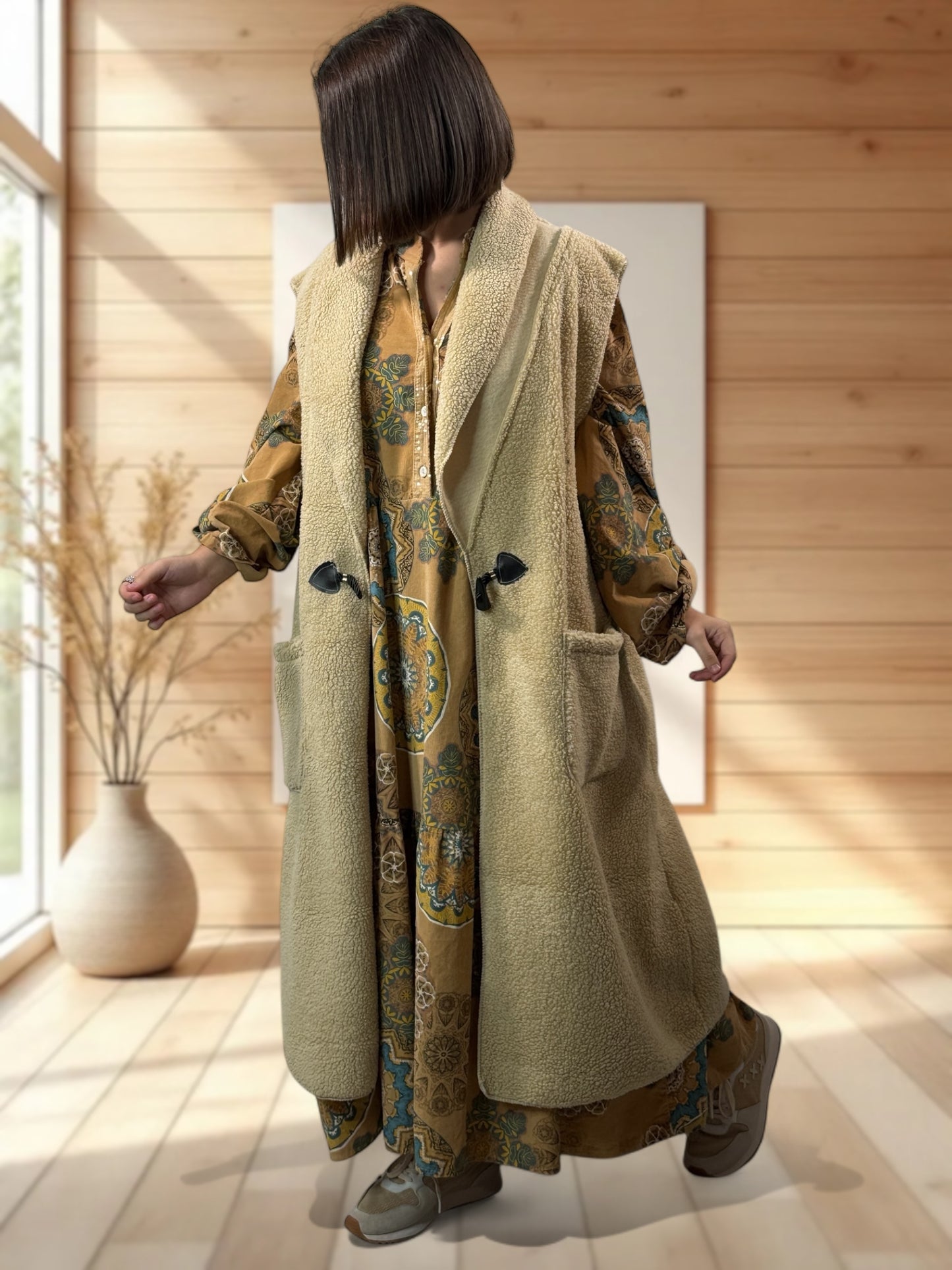 MAUD - GILET BEIGE SANS MANCHES JUSQU'A LA TAILLE 54/56