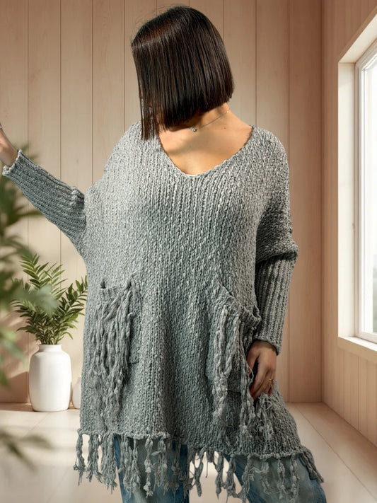 SHEILA - PULL OVERSIZE GRIS JUSQU'A LA TAILLE 56