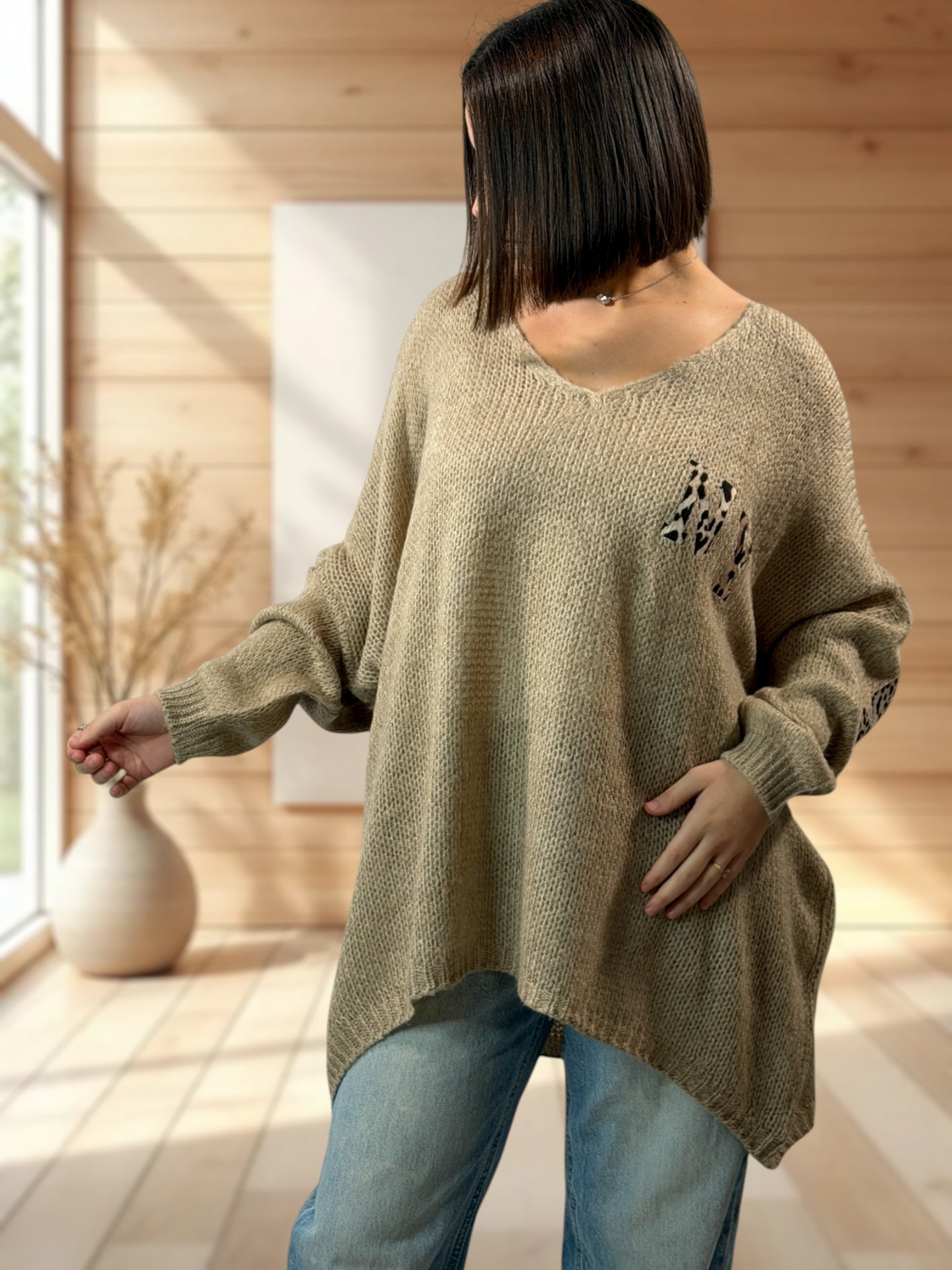 NEW YORK - PULL OVERSIZE BEIGE JUSQU'A LA TAILLE 56