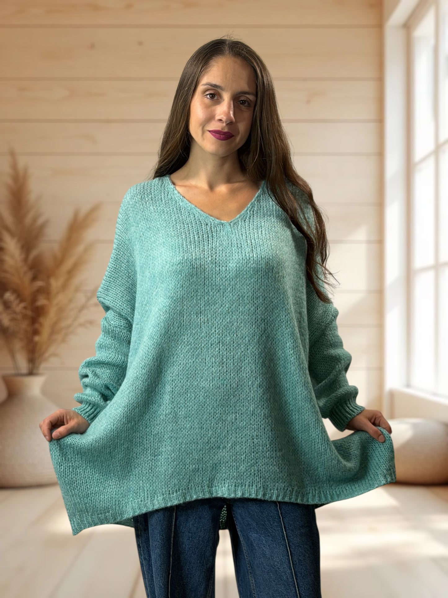 RICKOU - PULL OVERSIZE LAGON MOTIF SOLEIL JUSQU'A LA TAILLE 56