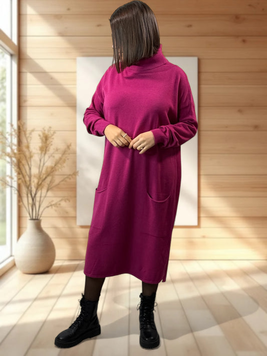 LEONIE - ROBE EN MAILLE CYCLAMEN OVERSIZE JUSQU'A LA TAILLE 48/50