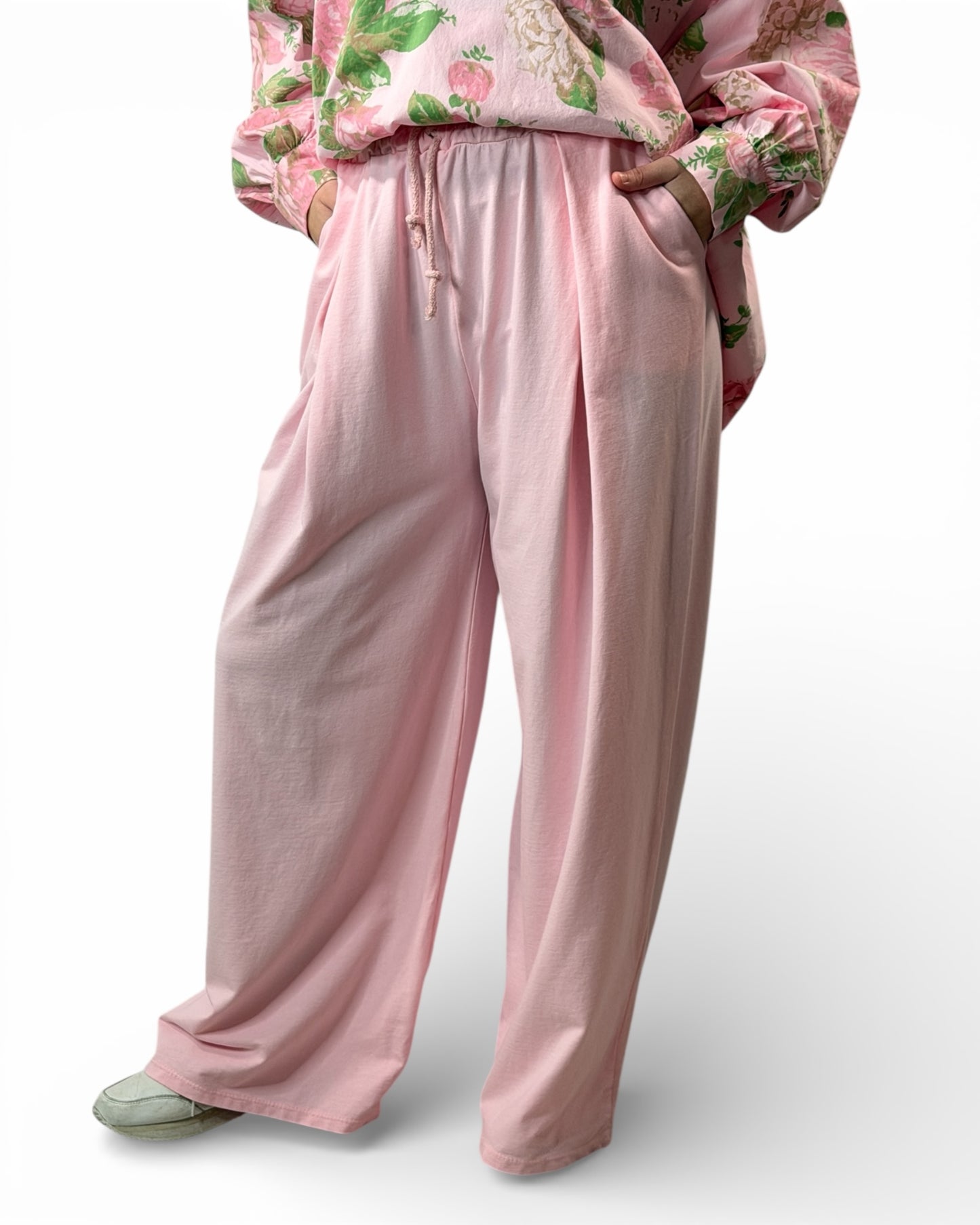 DONATA - PANTALON AMPLE EN COTON ROSE TAILLE 46 A 52
