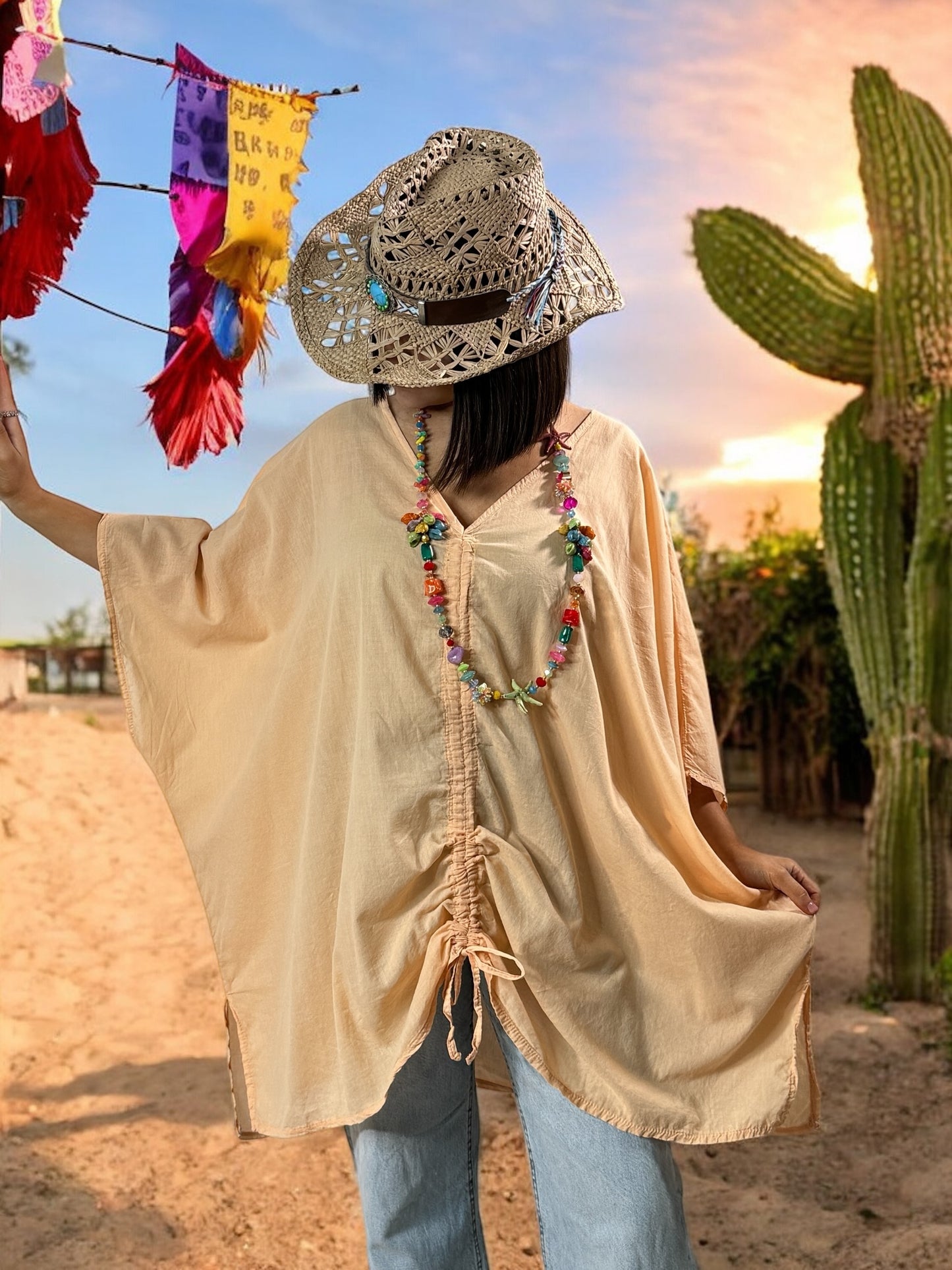 EMILIE - TUNIQUE OVERSIZE ABRICOT EN COTON JUSQU'A LA TAILLE 58