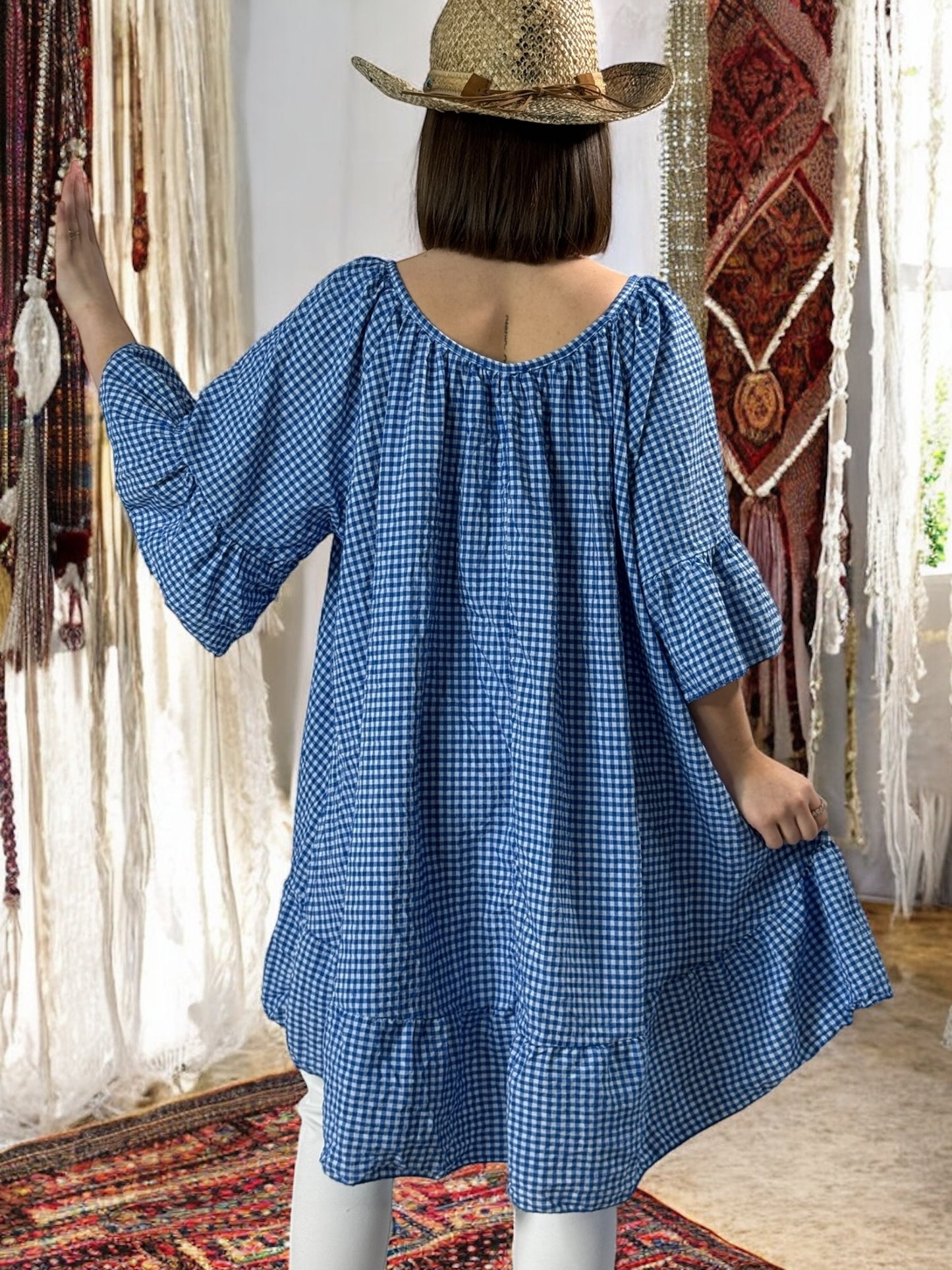 DEBORAH - TUNIQUE VICHY BLEU IMPERIAL JUSQU'A LA TAILLE 54/56